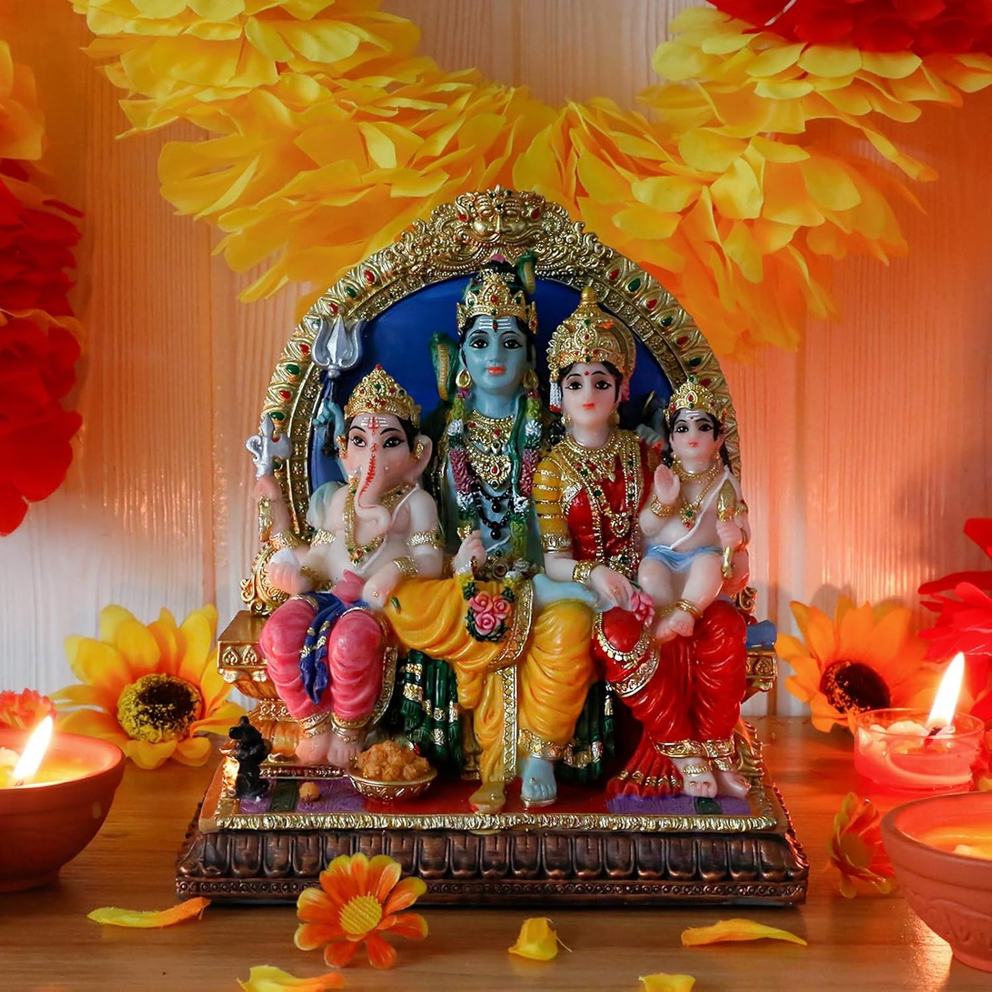Hindu God Shiva Family Statue - 6.9" H Murti Shiva Family Diwali Gift Pooja Item Puja Gifts for Indian Friends Family Home Temple Office Mandir Altar Shine Yoga Meditation Room Decor