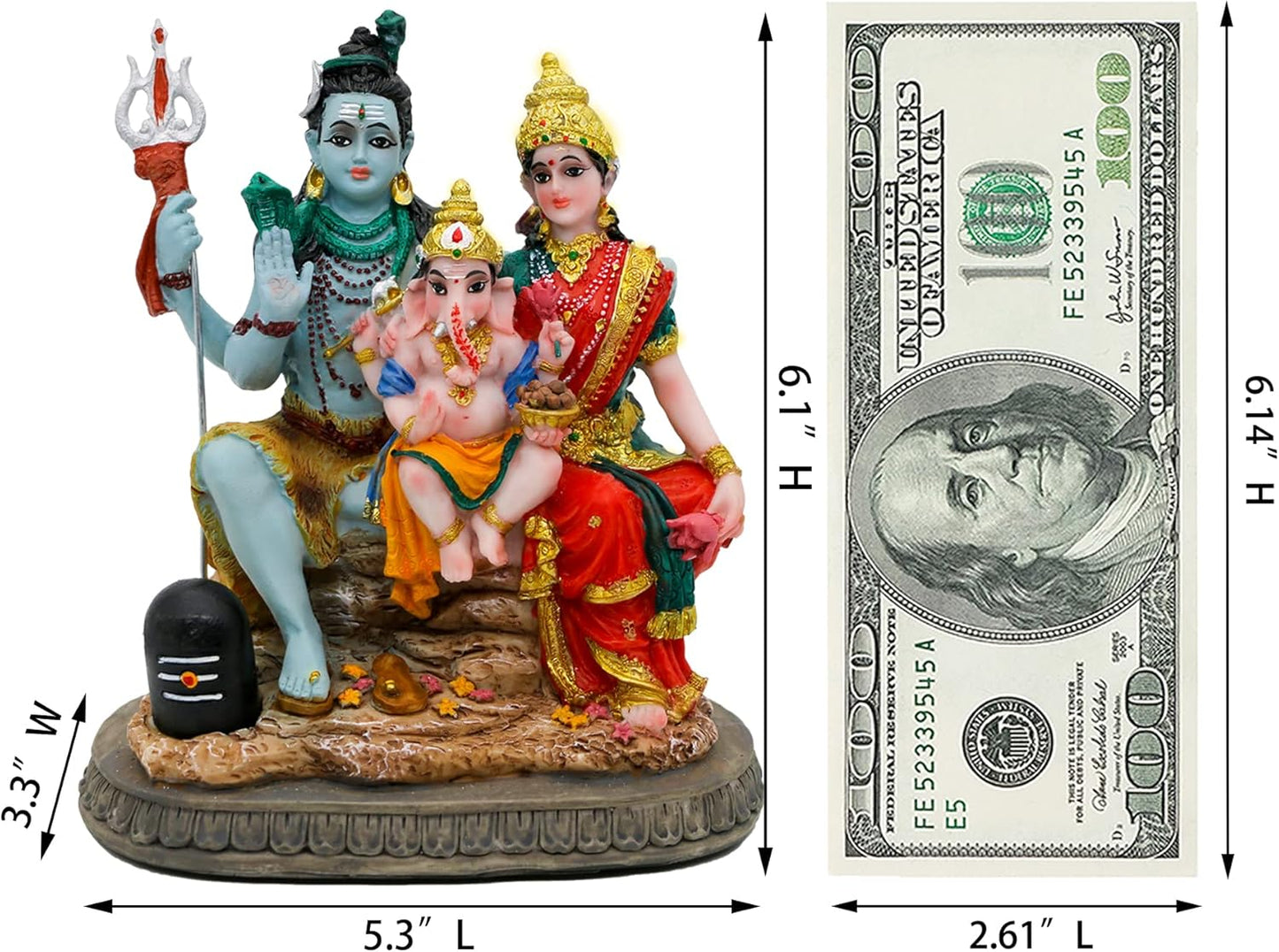 India God Shiva Family Statue - 6.1”H Hindu Idols Shiva Family Sculpture Shiva Ganesh Shiva Parvati Murti Moorti Pooja Idol Diwali Gifts Puja Gifts Home Office Temple Mandir Altar Decor