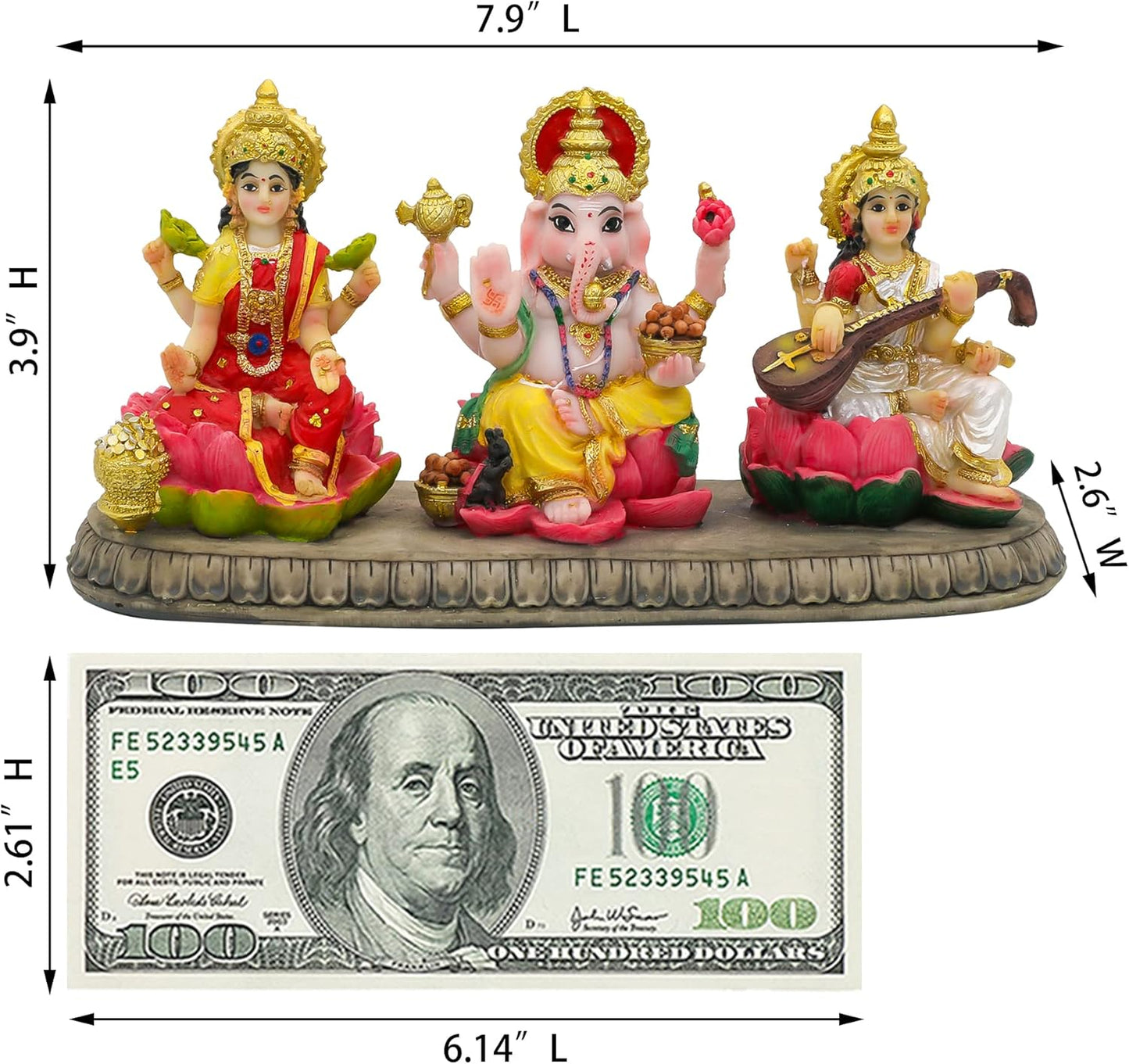 India Laxmi Ganesh Saraswati Statue - 3.9”H Indian God Lakshmi Ganesha Saraswati Idol Figurine Hindu Diwali Gifts Diwali Decoration Home Office Mandir Temple Pooja Item
