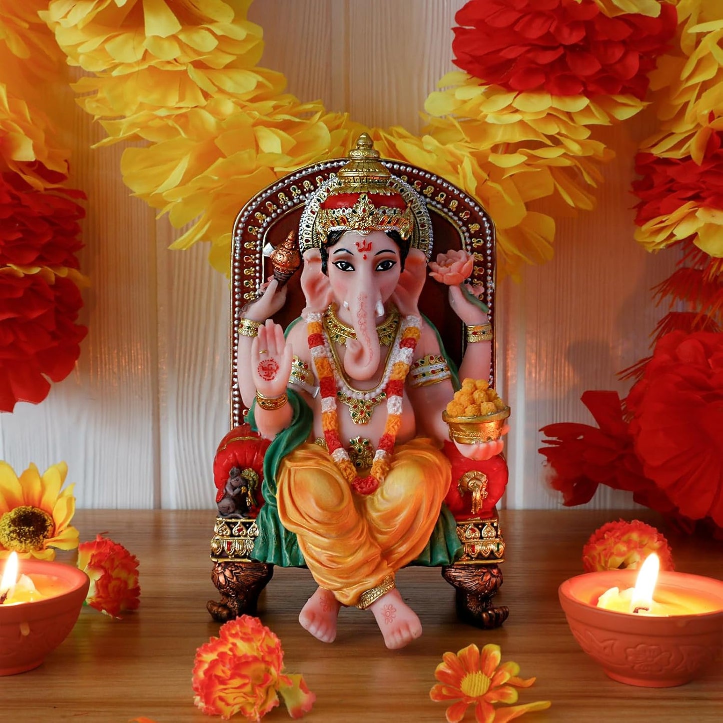 Polystone Hindu God Ganesha Statue - 7.8" H Lord Ganesh Idol for Diwali Gifts Ganpati Altar Temple Mandir Pooja Item Indian Murti Puja Item Meditation Room Spiritual Decor