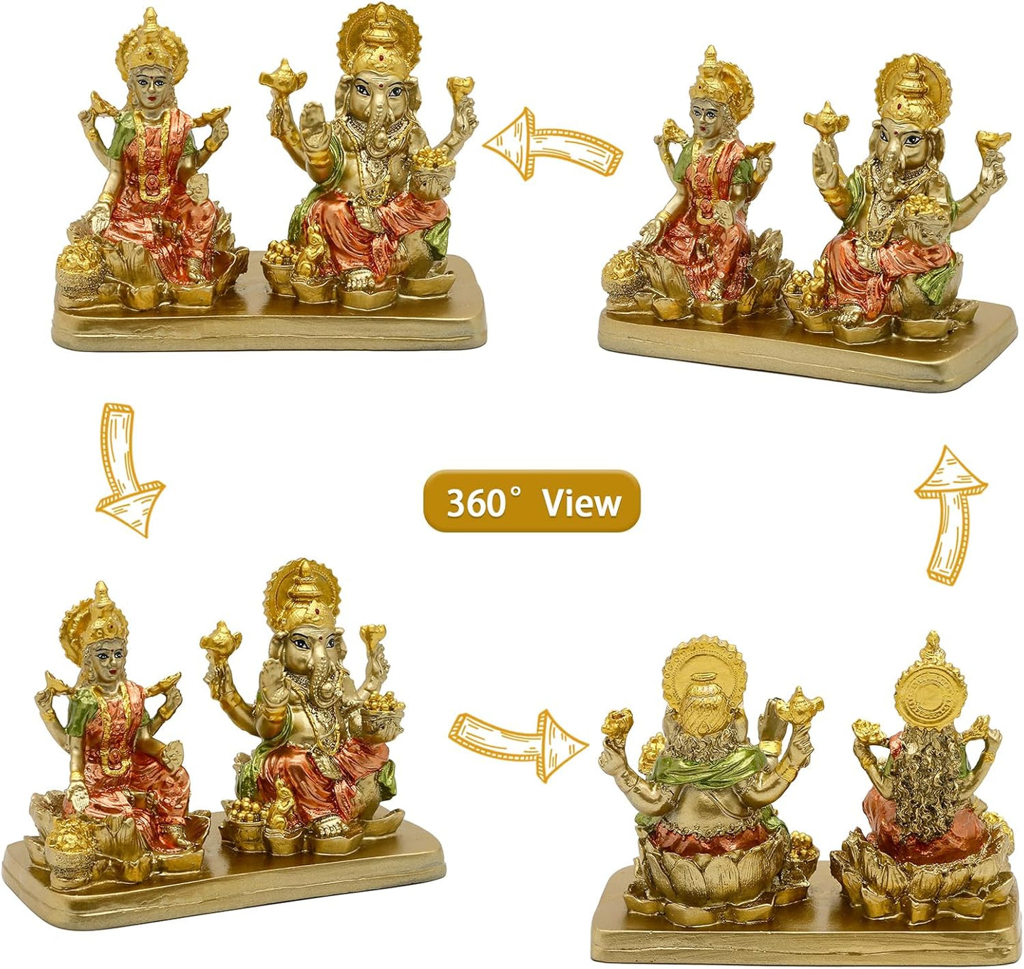 Hindu Lord Ganesha Lakshmi Statue – 3.7“H Indian God Laxmi Ganesh Murti Item Home Temple Puja Pooja Idol Diwali Gift India Home Office Mandir Altar Item