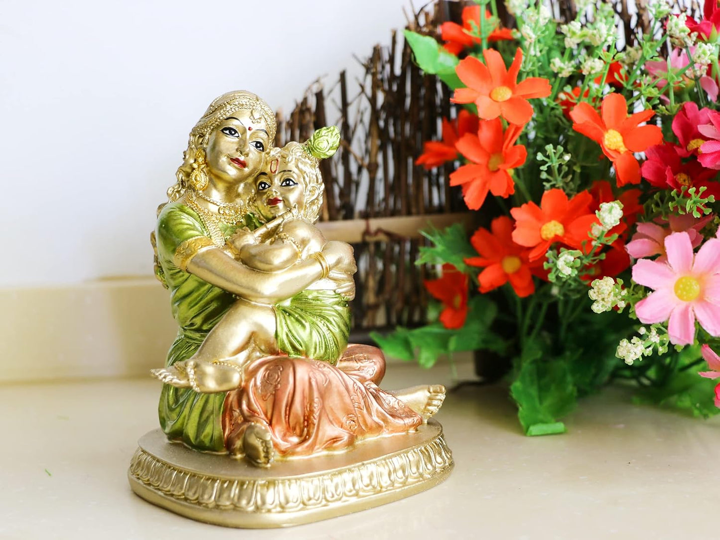 Hindu God Yasoda Krishna Statue - Indian Pooja Yashoda Baby Krishna Figurine Indian God Lord Home Office Temple Mandir Puja Murti Item Golu Doll Diwali Gift Inida Spiritual Prayer