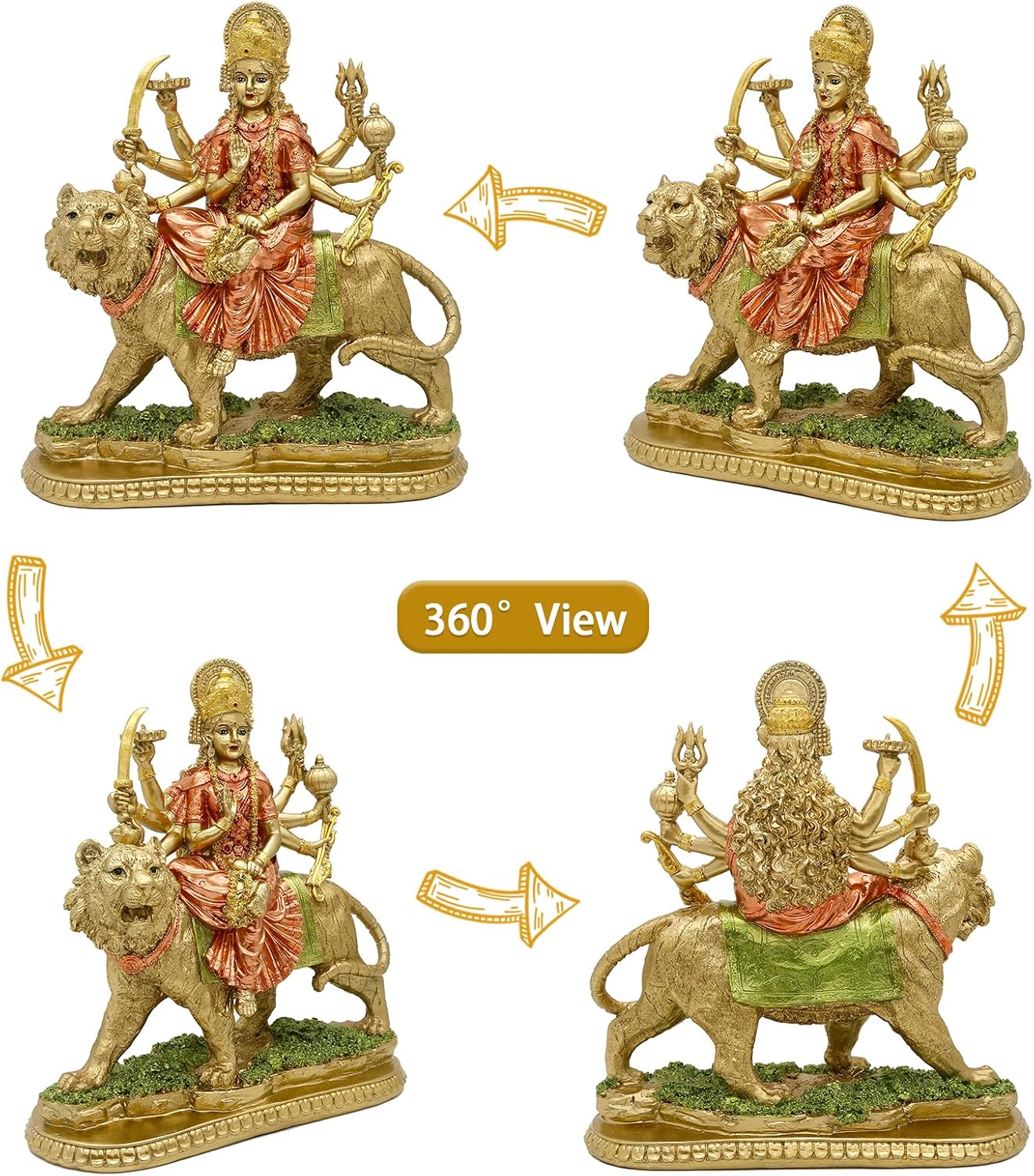 alikiki Hindu Goddess Lord Durga Statue - India God Antique Gold Durga Murti Idol Home Temple Puja Sculpture Indian Diwali Day Mandir Pooja Decoration