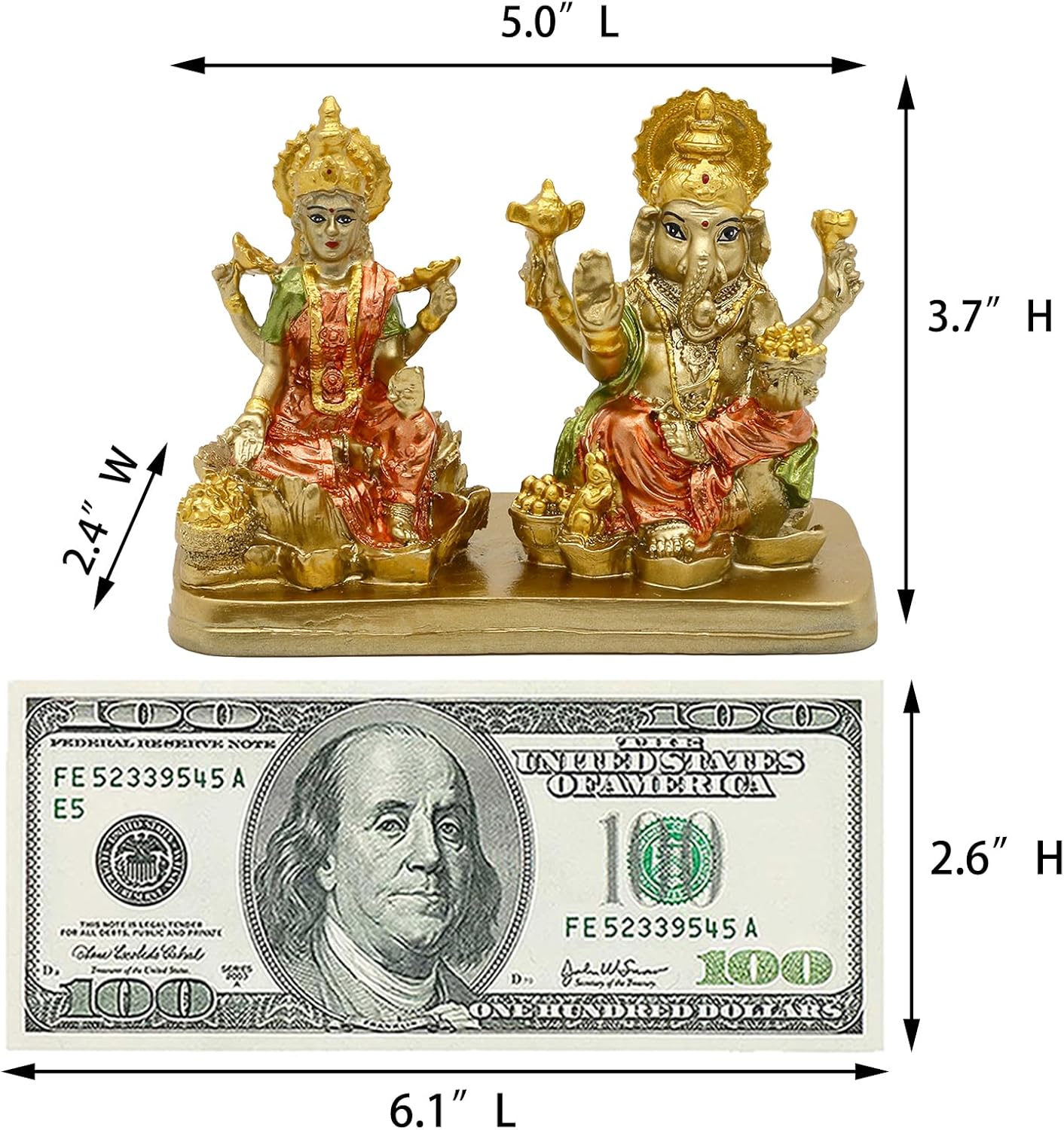Hindu Lord Ganesha Lakshmi Statue – 3.7“H Indian God Laxmi Ganesh Murti Item Home Temple Puja Pooja Idol Diwali Gift India Home Office Mandir Altar Item