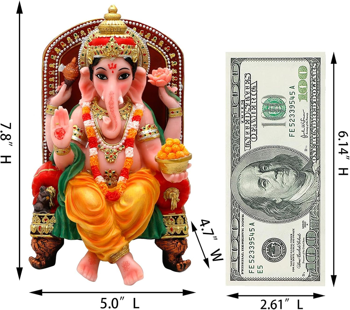 Polystone Hindu God Ganesha Statue - 7.8" H Lord Ganesh Idol for Diwali Gifts Ganpati Altar Temple Mandir Pooja Item Indian Murti Puja Item Meditation Room Spiritual Decor