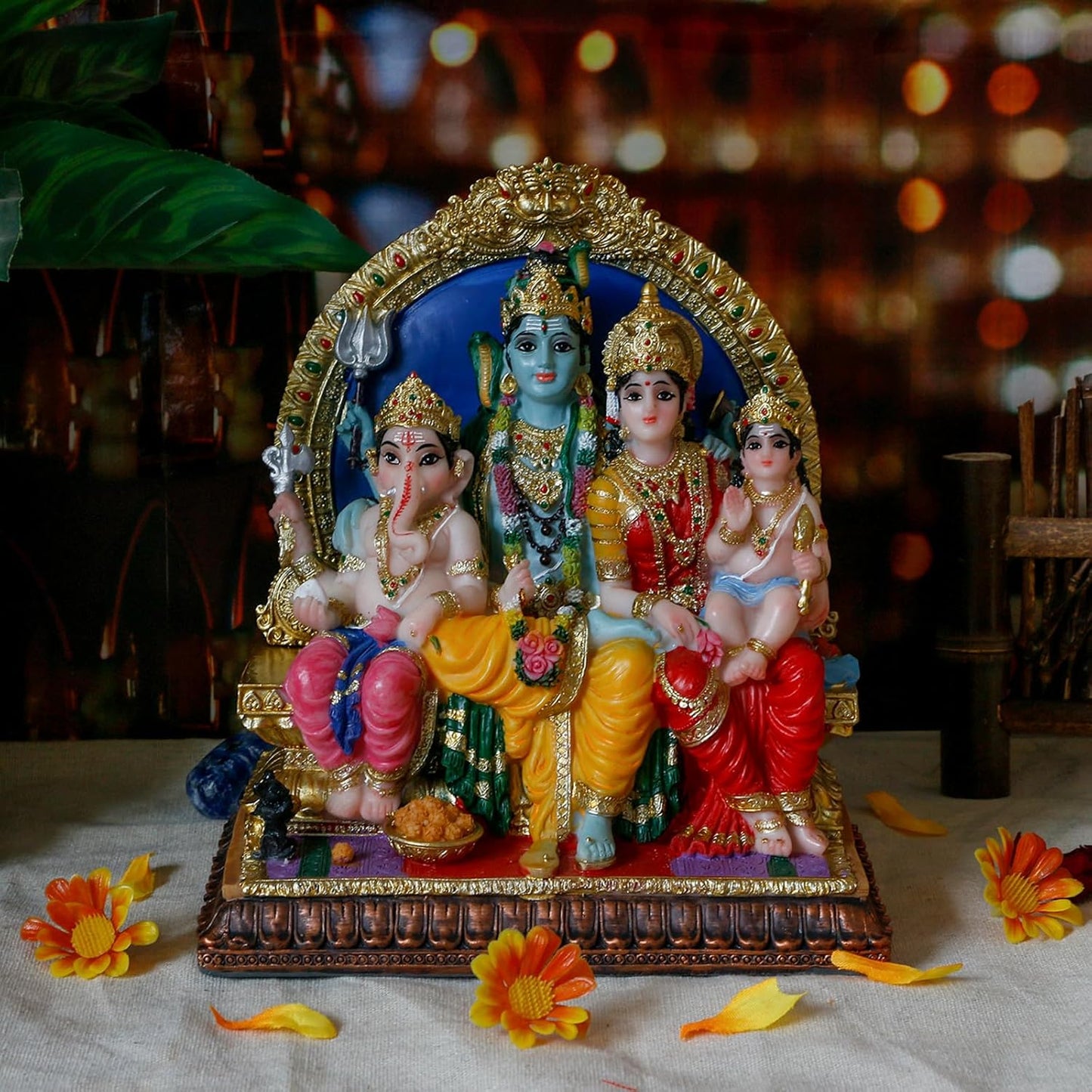 Hindu God Shiva Family Statue - 6.9" H Murti Shiva Family Diwali Gift Pooja Item Puja Gifts for Indian Friends Family Home Temple Office Mandir Altar Shine Yoga Meditation Room Decor