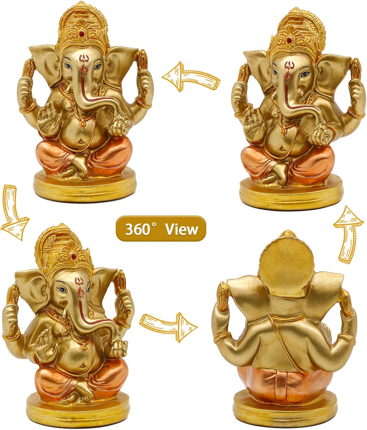 Indian God Lord Ganesha Statue - 5" H Hindu God Ganesh Idol for Diwali Gifts Meditation Yoga Room Altar Decoration Home Temple Mandir Pooja Item