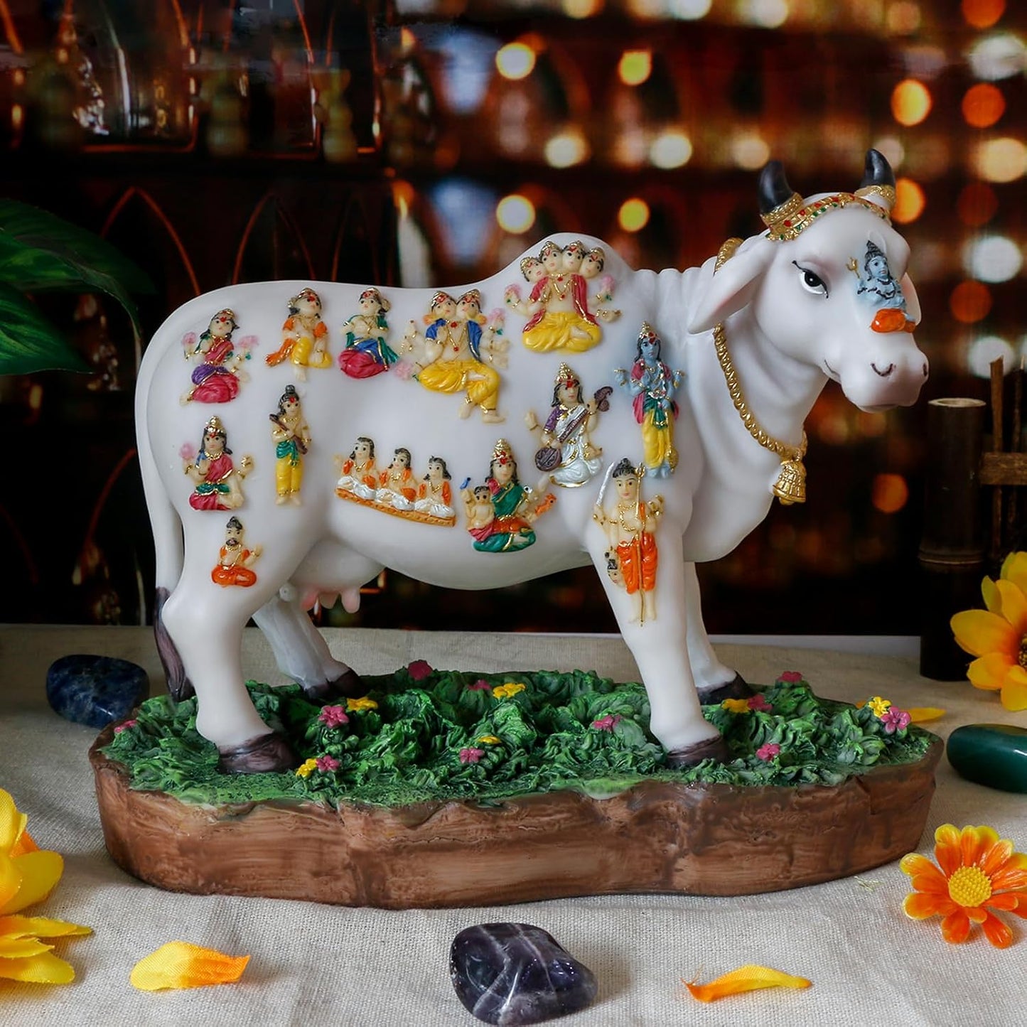 Indian God Cow Nandi Statue- 8.7”L Indian Idol Nandi Figurines Gifts for Indian Man Woman Friends Family Diwali gifts Murti Pooja Item Home Office Mandir Temple Puja Decor