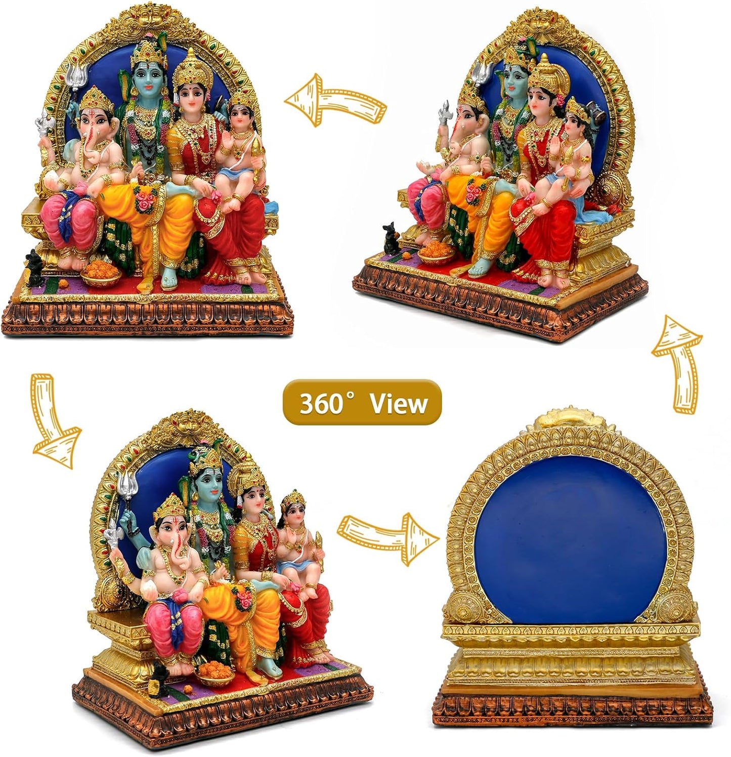 Hindu God Shiva Family Statue - 6.9" H Murti Shiva Family Diwali Gift Pooja Item Puja Gifts for Indian Friends Family Home Temple Office Mandir Altar Shine Yoga Meditation Room Decor