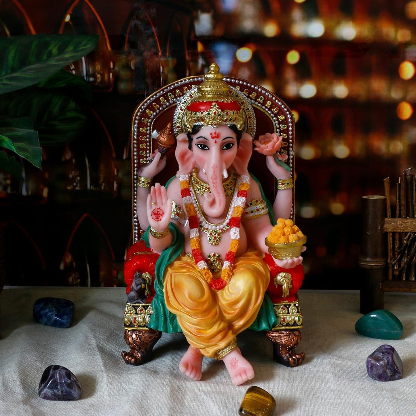Polystone Hindu God Ganesha Statue - 7.8" H Lord Ganesh Idol for Diwali Gifts Ganpati Altar Temple Mandir Pooja Item Indian Murti Puja Item Meditation Room Spiritual Decor