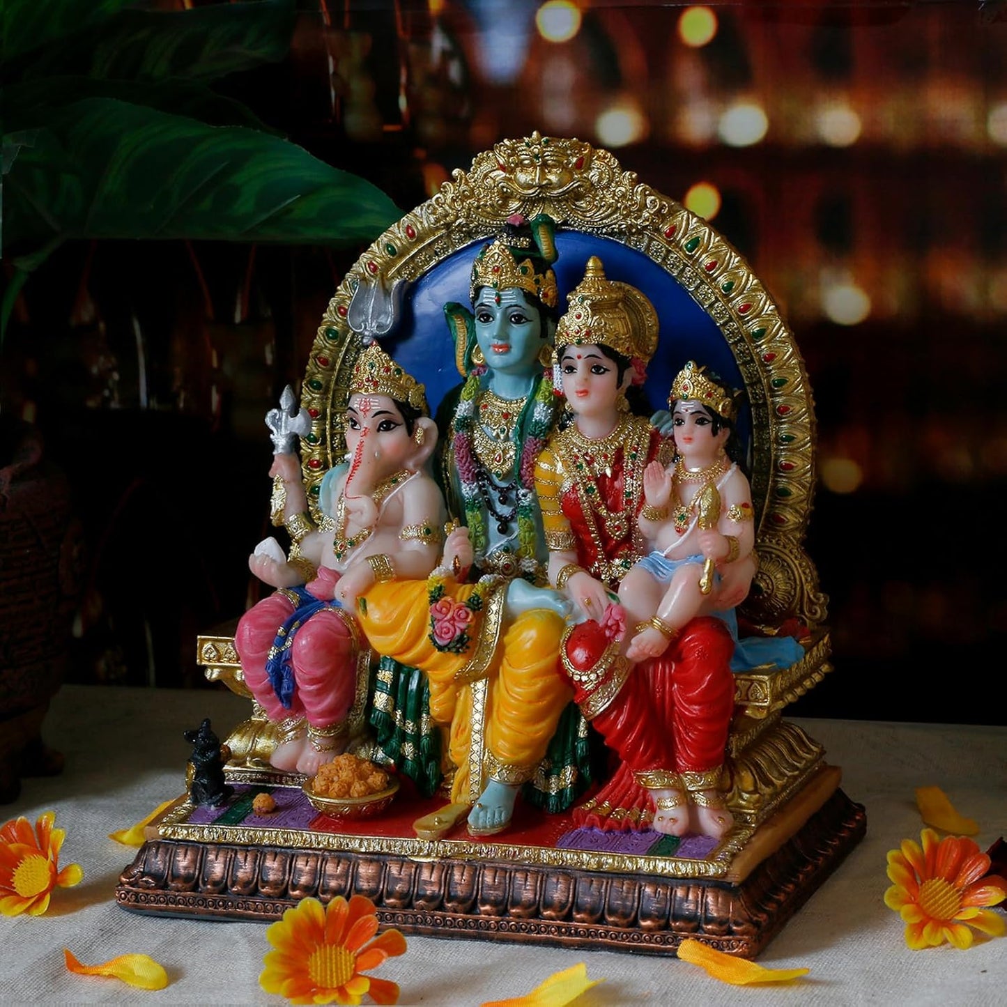 Hindu God Shiva Family Statue - 6.9" H Murti Shiva Family Diwali Gift Pooja Item Puja Gifts for Indian Friends Family Home Temple Office Mandir Altar Shine Yoga Meditation Room Decor