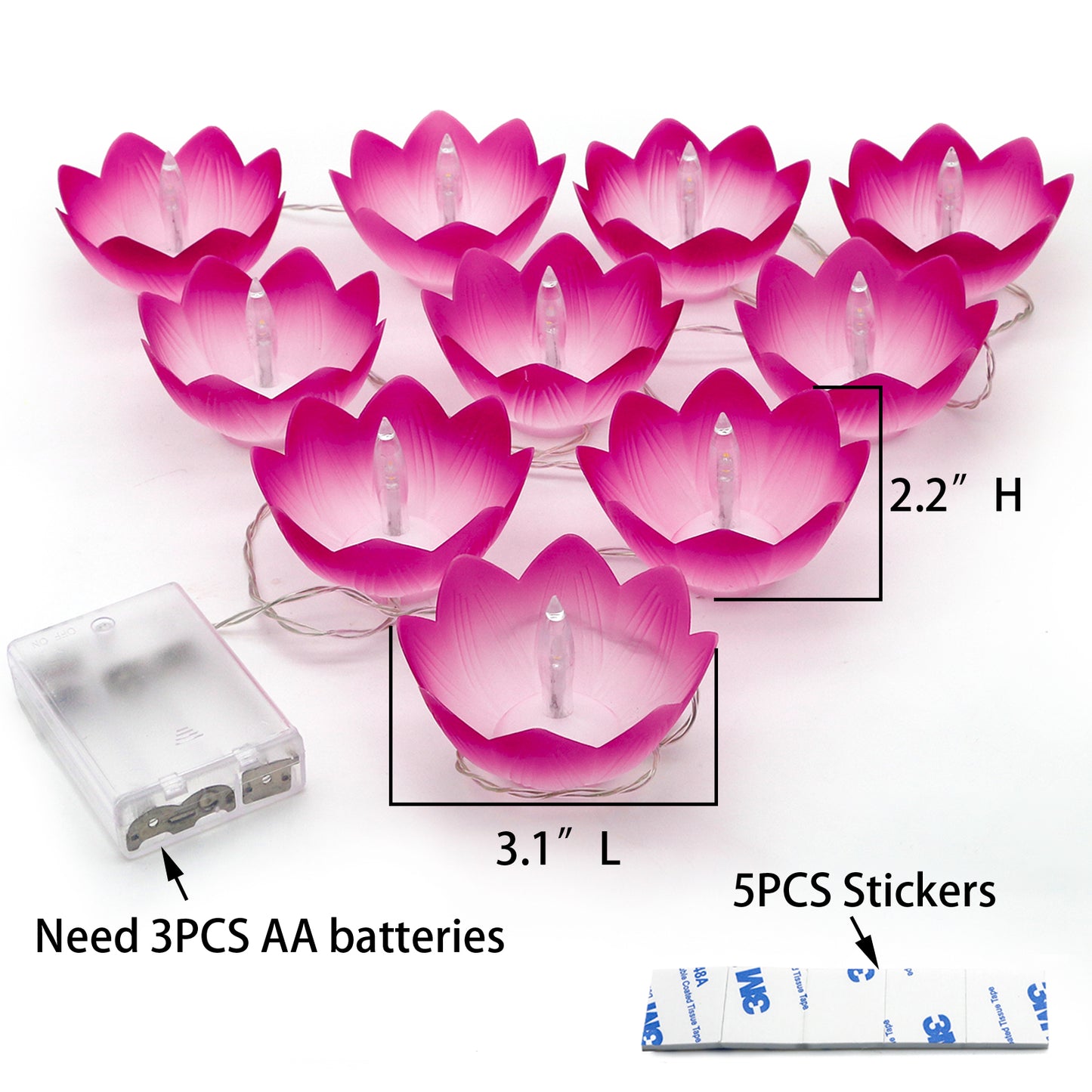 Diwali Gifts Electronic LED Diyas - Lotus Shaped Diya String Lights Diwali Pooja Item Indian Home Office Mandir Puja Decor, 10 Lotus Diyas per String, Battery Operated, Waterproof