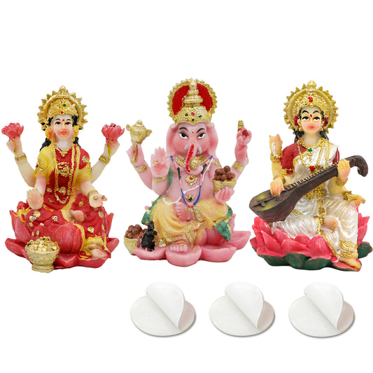 Hindu Laxmi Ganesh Saraswati Statue - 2.5”H India God Lakshmi Ganesha Figurine for Car Dashboard Decor Indian Wedding Baby Shower Return Gifts Diwali Gifts Home Office Pooja Item