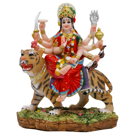 India Goddess Durga Idol Figurine - 5.8”H Hindu Idols Durga on Tiger Statue for Home Office Temple Mandir Altar Shrine Pooja Item Diwali Gifts