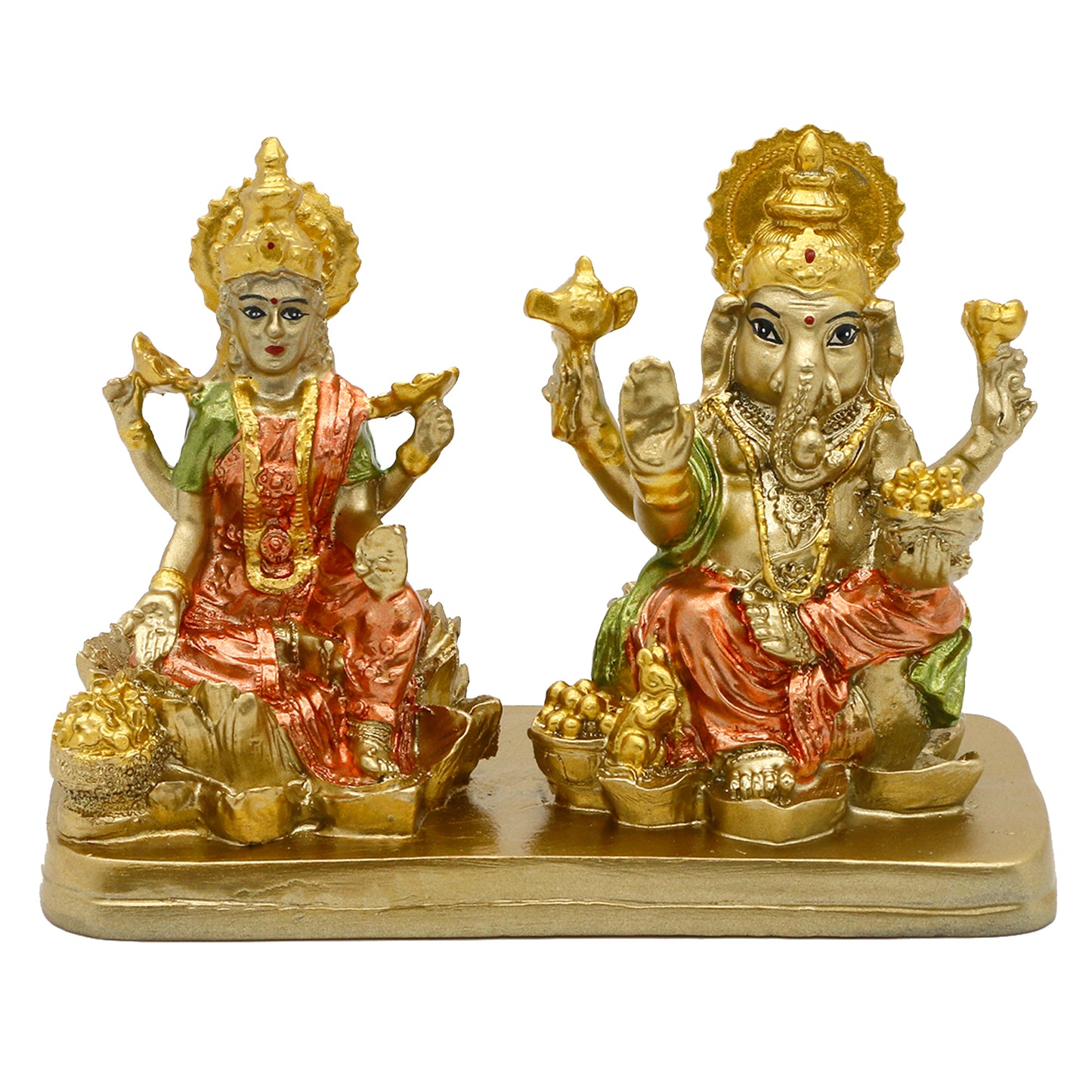 Hindu Lord Ganesha Lakshmi Statue – 3.7“H Indian God Laxmi Ganesh Murti Item Home Temple Puja Pooja Idol Diwali Gift India Home Office Mandir Altar Item