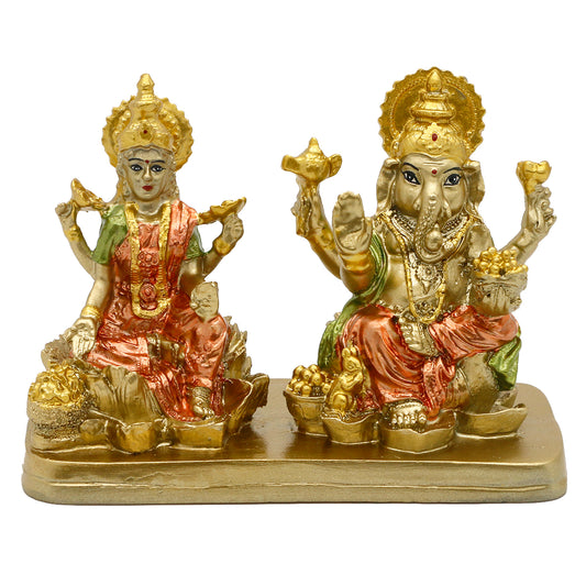 Hindu Lord Ganesha Lakshmi Statue – 3.7“H Indian God Laxmi Ganesh Murti Item Home Temple Puja Pooja Idol Diwali Gift India Home Office Mandir Altar Item