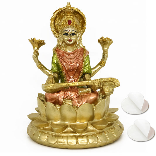 Hindu Goddess Lord Laxmi Statue - 4.4" H Gold Indian God Lakshmi Figurine for Car Dashboar Decor Diwali Gifts for Friends Home Office Temple Mandir Pooja Item