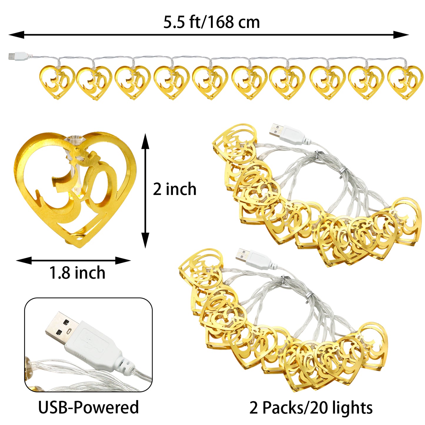 alikiki 2 Strings Gold Metal OM Diwali String Lights Diwali Gifts USB Powerd LED Diya Light Hindu Home Temple Mandir Altar Shrine Pooja Decor Indian Pooja Wedding Housewarming Festival Puja Items
