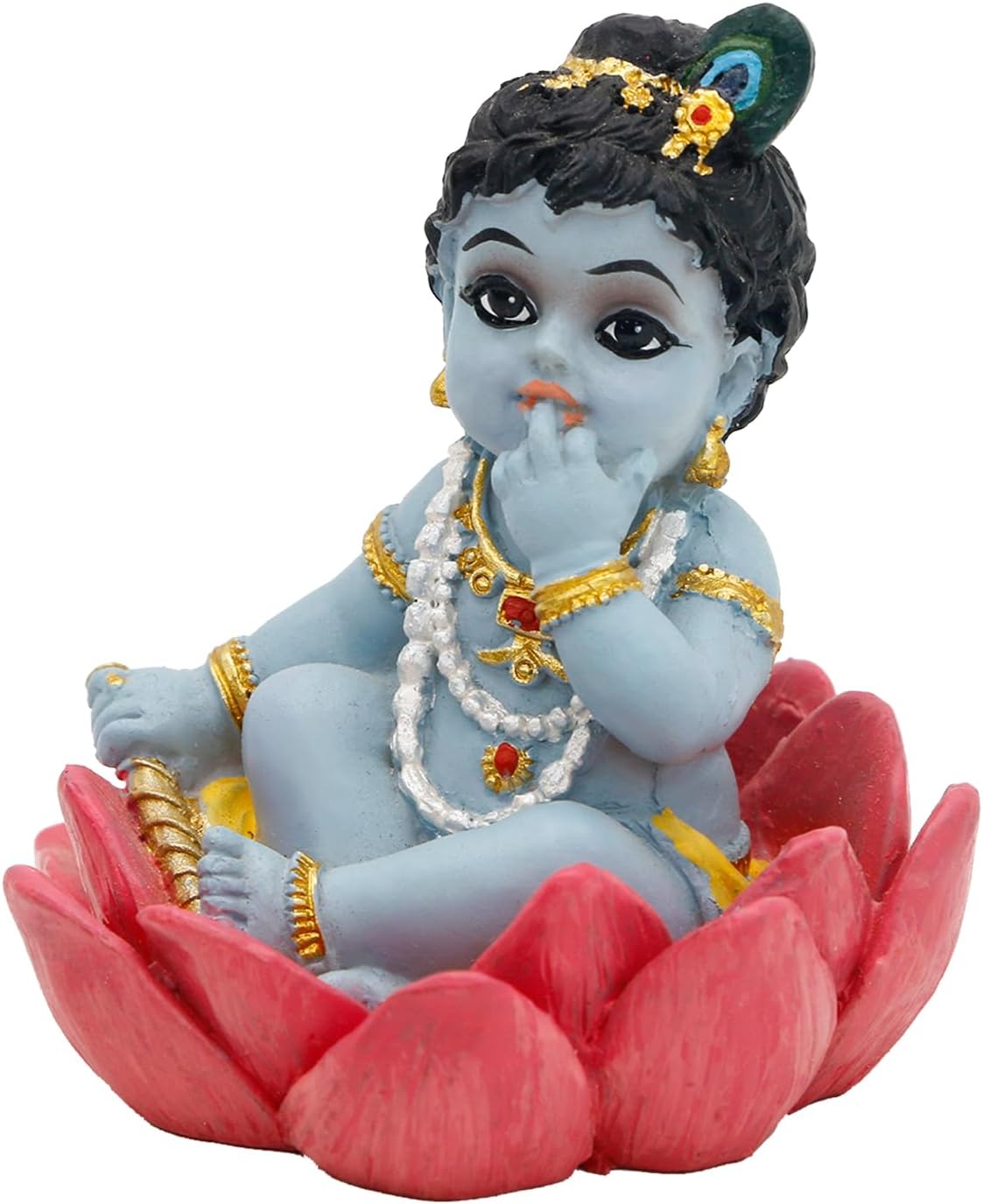 alikiki Baby Krishna for Car - 2.3”H Hindu God Makhan Chor Krishna Idol Statue Mini India Murti Item Home Office Temple Mandir Shrine Altar Pooja Decor Diwali Puja Gifts for Indian Friends Relative