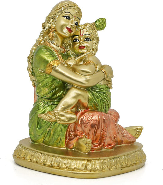 Hindu God Yasoda Krishna Statue - Indian Pooja Yashoda Baby Krishna Figurine Indian God Lord Home Office Temple Mandir Puja Murti Item Golu Doll Diwali Gift Inida Spiritual Prayer