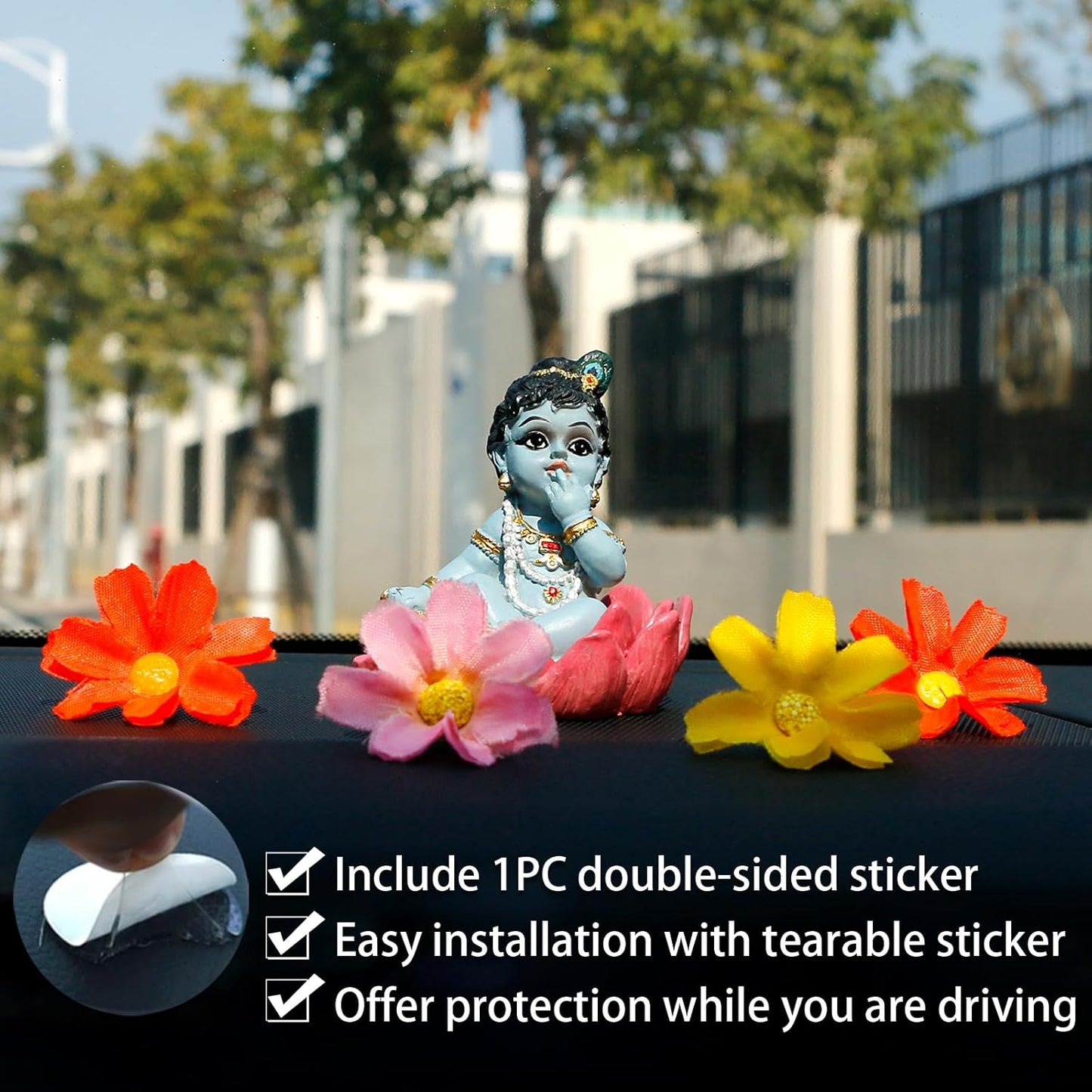 alikiki Baby Krishna for Car - 2.3”H Hindu God Makhan Chor Krishna Idol Statue Mini India Murti Item Home Office Temple Mandir Shrine Altar Pooja Decor Diwali Puja Gifts for Indian Friends Relative