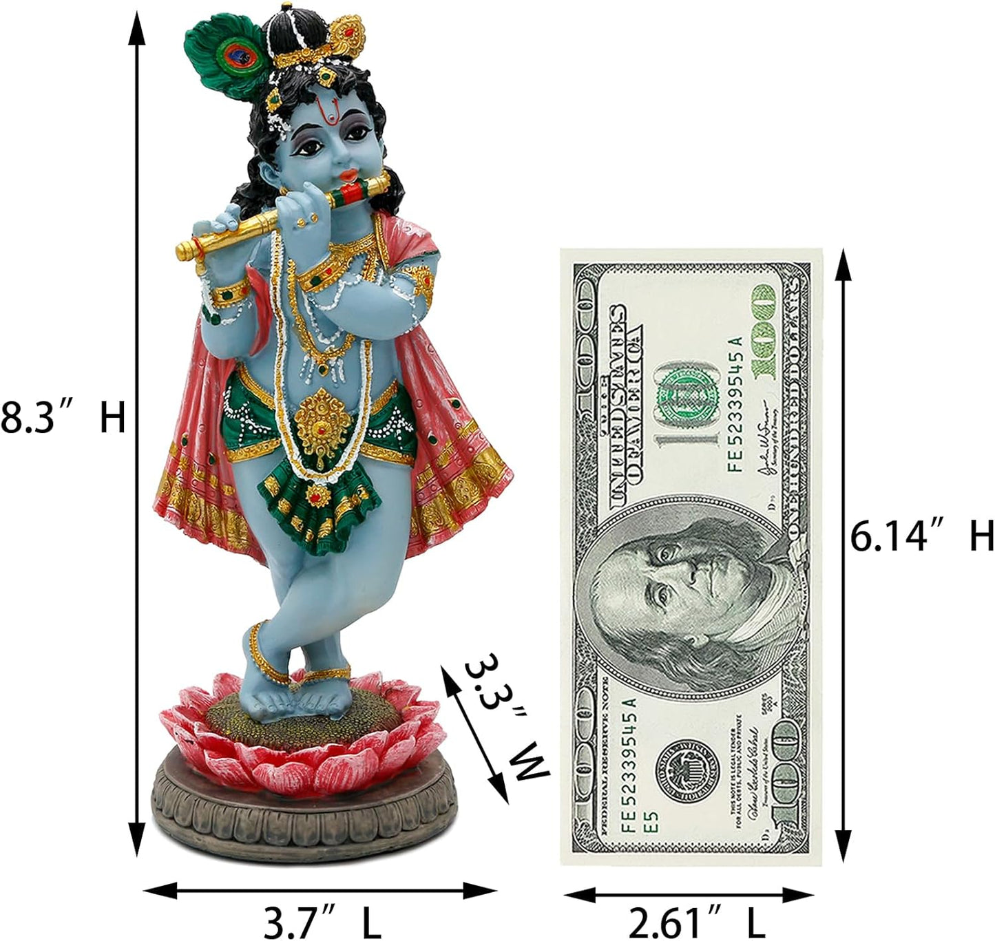 alikiki Hindu God Lord Krishna Statue - 8.3”H India Idol Krishna Figurine Puja Item Pooja Gift for Indian Diwali Home Altar Temple Mandir Meditation Room Yoga Studio Spiritual Decors