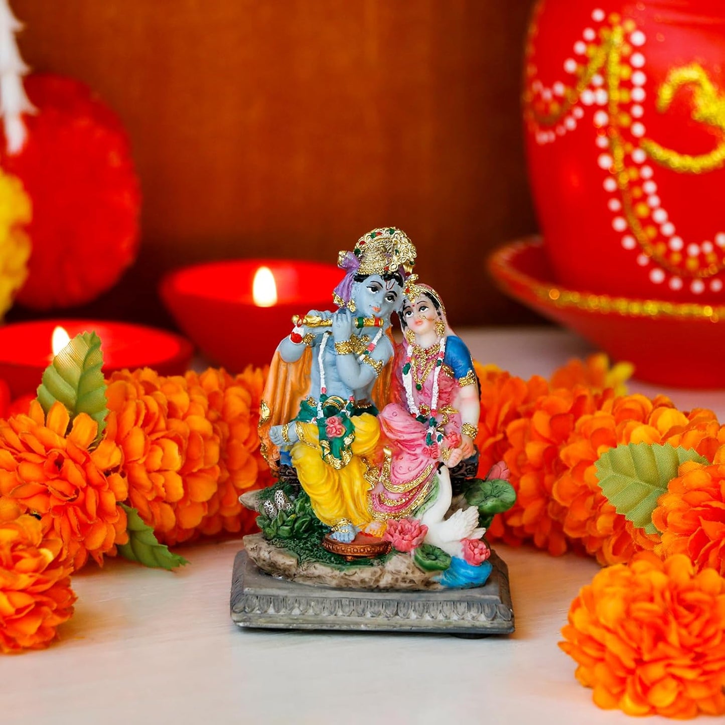 alikiki Hindu Radha Krishna Statue - 3.5”H Indian God Krishna Idol for Car Decor Murti Item Home Office Temple Mandir Shrine Altar Pooja Decor India Wedding Diwali Puja Gifts for Friends Relative