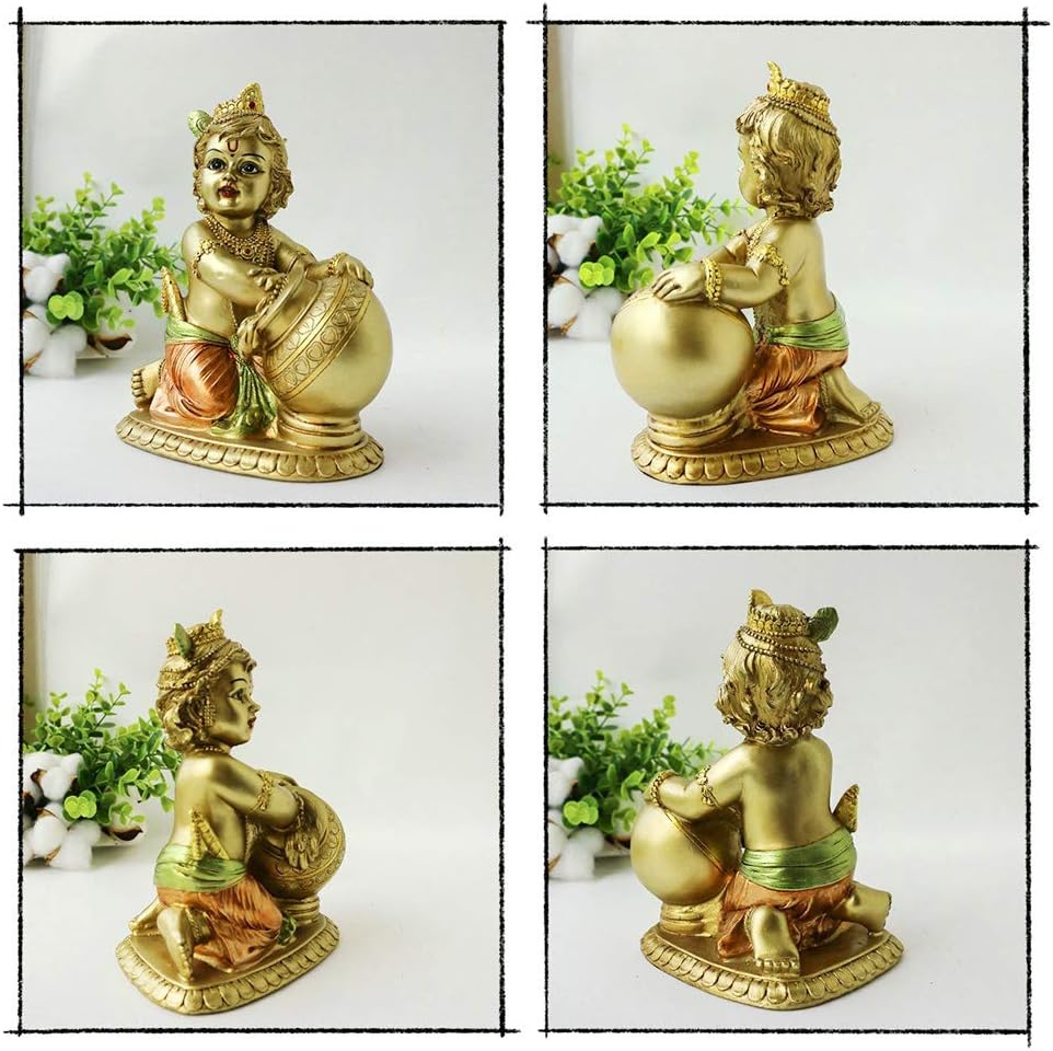 Hindu Lord Baby Krishna Statue – Indian Idol Krishna Figurines for Home Mandir Temple Pooja - India Murti Buddha Sculpture Religious Gifts Items