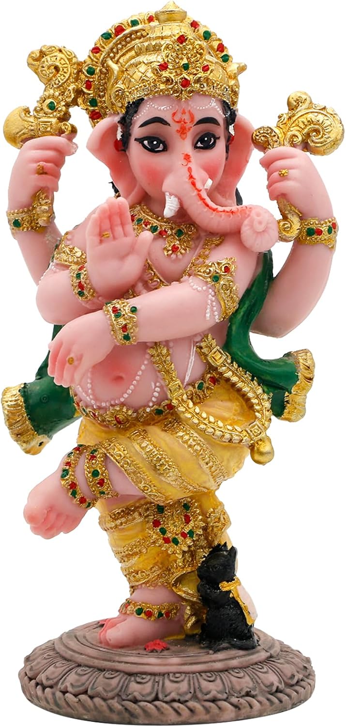 Indian God Ganesha Idol Statue - 5”H Hindu Dancing Ganesh Murti India Ganapati Pooja Item Home Office Temple Mandir Shrine Altar Diwali Puja Spiritual Decor Ideal Gifts for Indian Friend Relative