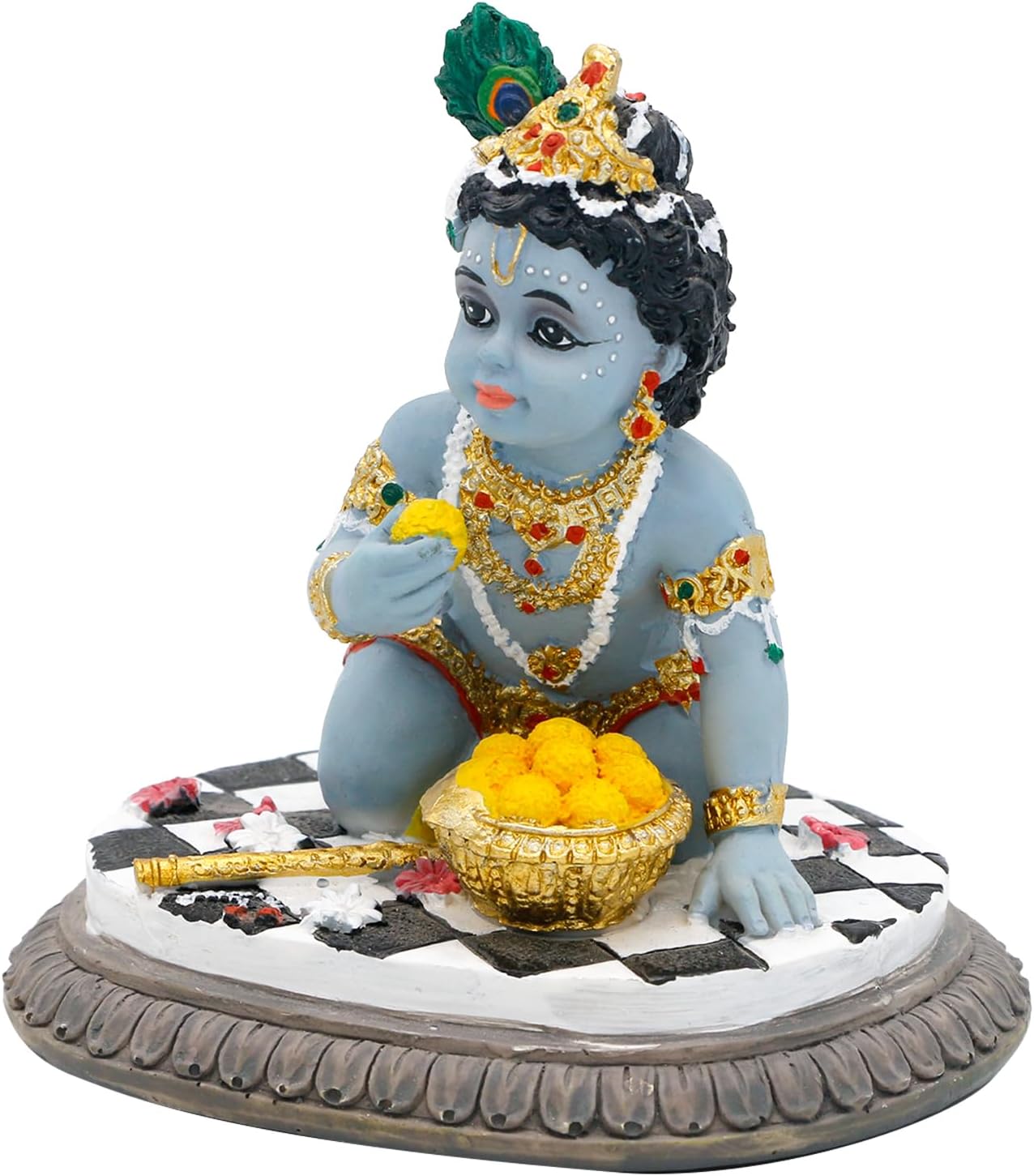 alikiki Baby Krishna Car Decor - 3.5”H Hindu God Lord Krishna Idol Statue Laddu Gopal India Murti Item Home Temple Mandir Shrine Altar Pooja Diwali Puja Gifts for Indian Friend Family Father Mother