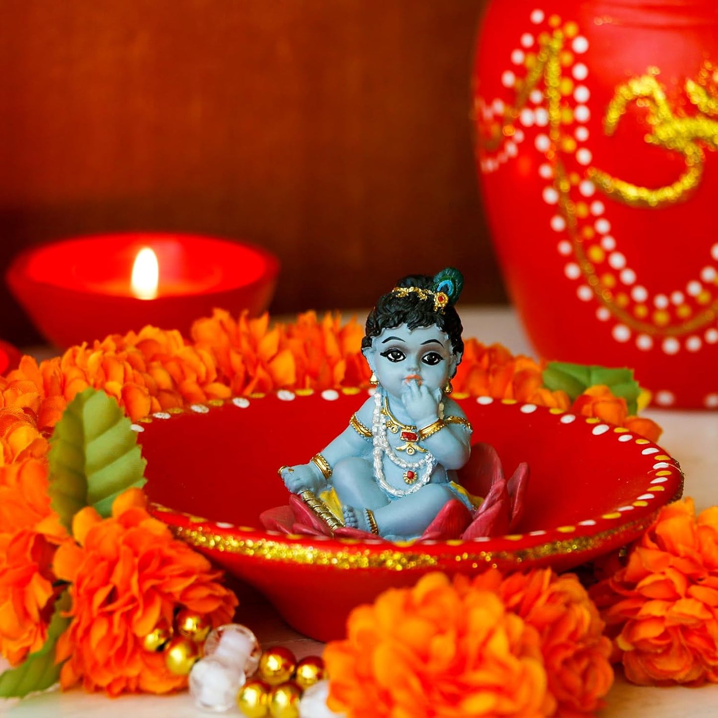 alikiki Baby Krishna for Car - 2.3”H Hindu God Makhan Chor Krishna Idol Statue Mini India Murti Item Home Office Temple Mandir Shrine Altar Pooja Decor Diwali Puja Gifts for Indian Friends Relative