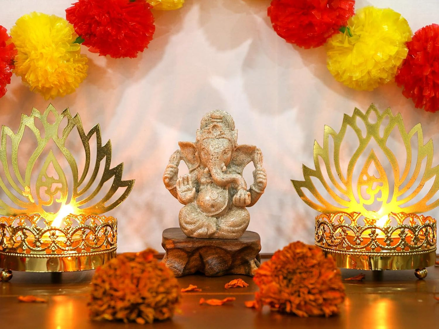 Small Lord Ganesha for Car Decor - 3.5"H Sandstone Ganpati Statue Hindu God Ganesh Idol for Home Mandir, Office Altar, Pray Room, Diwali Pooja Decoration Puja Item Spiritual Gifts for Indian Friends