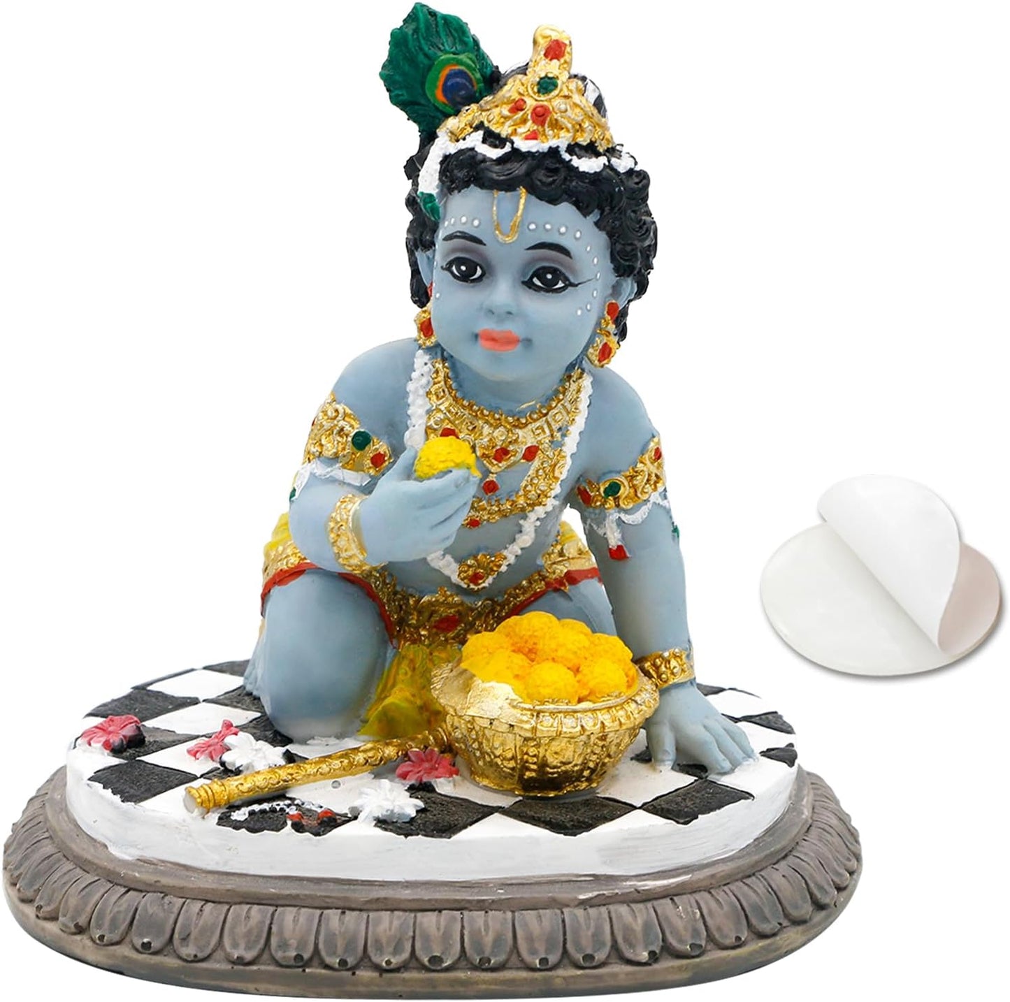 alikiki Baby Krishna Car Decor - 3.5”H Hindu God Lord Krishna Idol Statue Laddu Gopal India Murti Item Home Temple Mandir Shrine Altar Pooja Diwali Puja Gifts for Indian Friend Family Father Mother