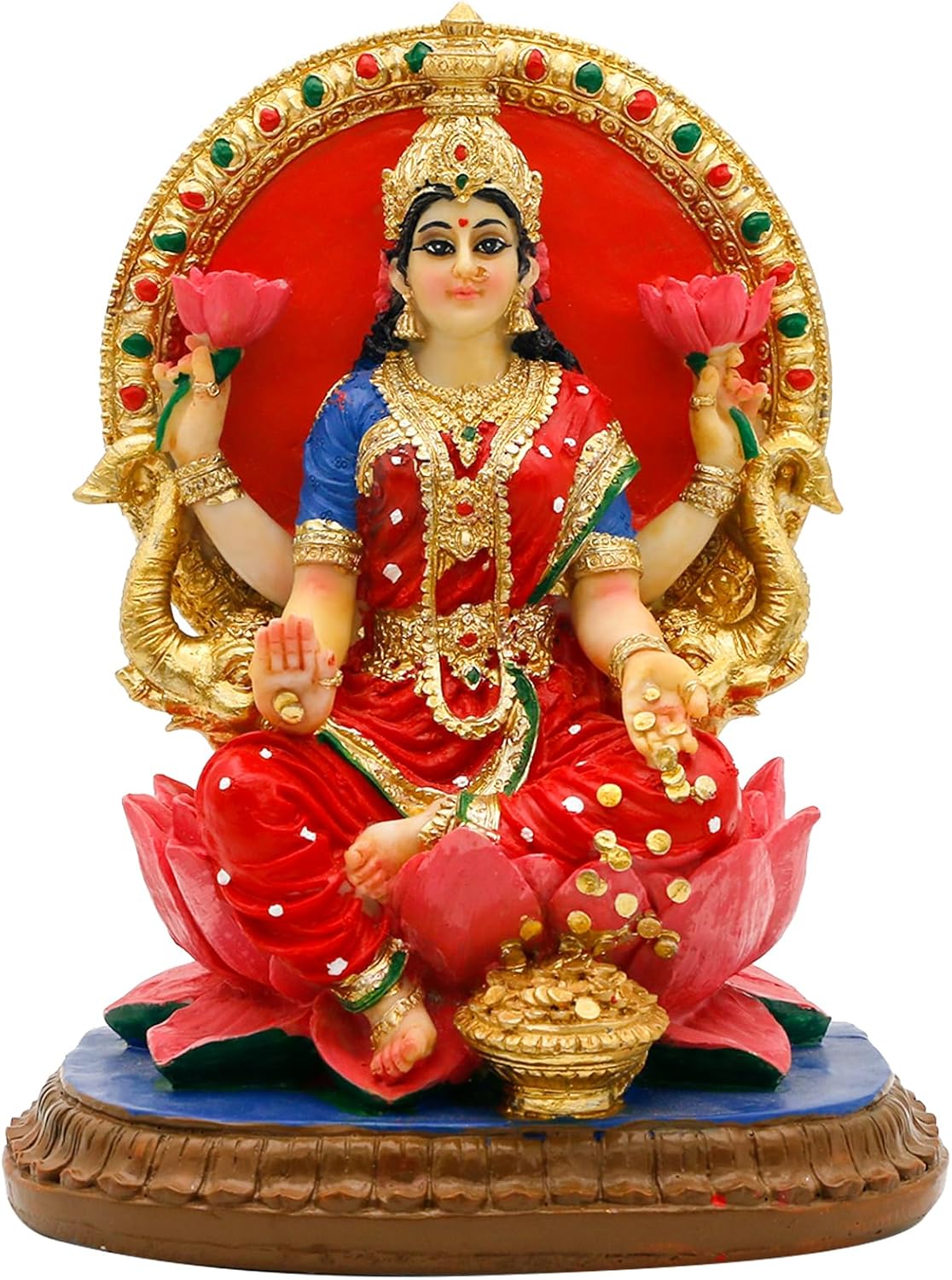 alikiki Indian Lakshmi Idol Statue - 5.1”H Hindu Goddess Laxmi MATA Murti India Pooja Item Home Office Temple Mandir Shrine Altar Diwali Puja Spiritual Decor Ideal Gifts for Indian Friend Relative