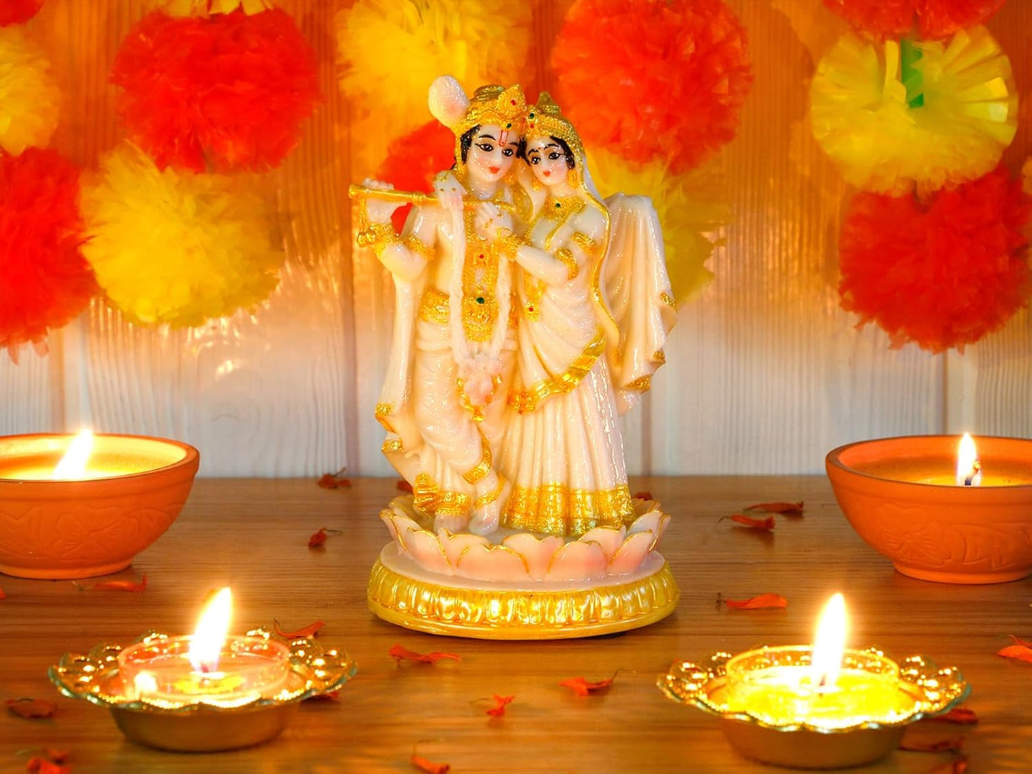 BangBangDa Hindu God Radha Krishna Statue - 5.7" H Marble Color India Murti Pooja Item for Indian Couple Valentine’s Day Gifts for Indian Man Women Lady Lord Krishna Idol