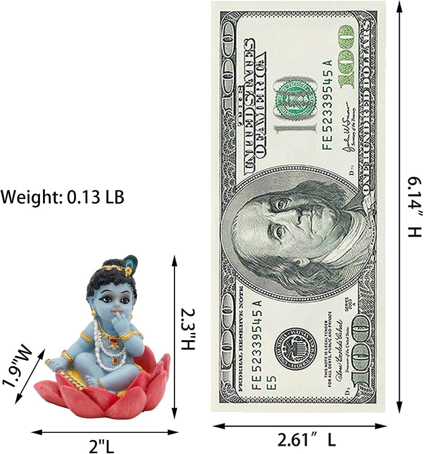 alikiki Baby Krishna for Car - 2.3”H Hindu God Makhan Chor Krishna Idol Statue Mini India Murti Item Home Office Temple Mandir Shrine Altar Pooja Decor Diwali Puja Gifts for Indian Friends Relative