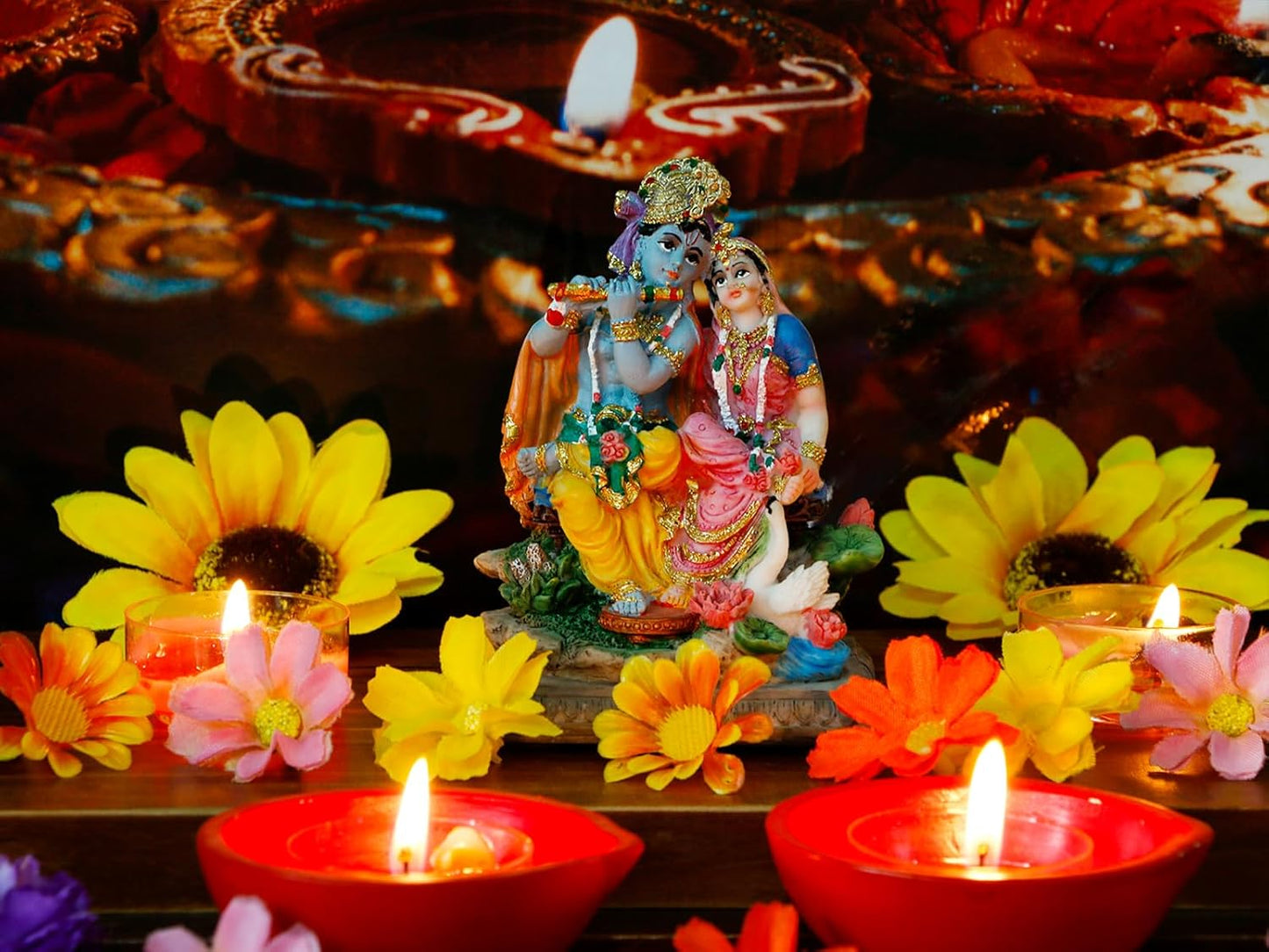 alikiki Hindu Radha Krishna Statue - 3.5”H Indian God Krishna Idol for Car Decor Murti Item Home Office Temple Mandir Shrine Altar Pooja Decor India Wedding Diwali Puja Gifts for Friends Relative