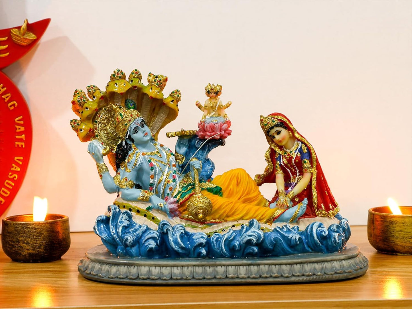 alikiki Hindu God Lord Vishnu Statue - 8.3”L Mahavishnu Figurine Divine Hindu Deity for Spiritual Worship Home Office Studio Hotel Decor Mandir Temple Altar Diwali Puja Item