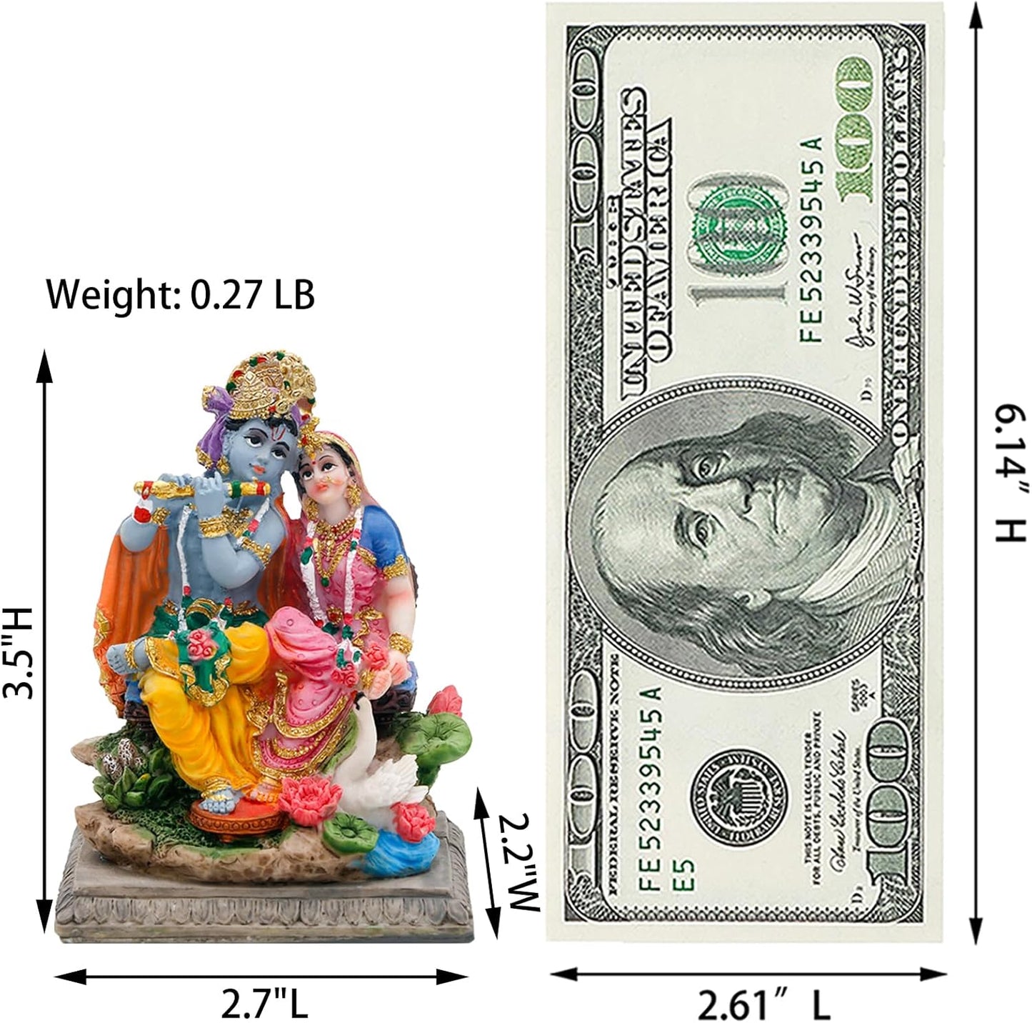 alikiki Hindu Radha Krishna Statue - 3.5”H Indian God Krishna Idol for Car Decor Murti Item Home Office Temple Mandir Shrine Altar Pooja Decor India Wedding Diwali Puja Gifts for Friends Relative