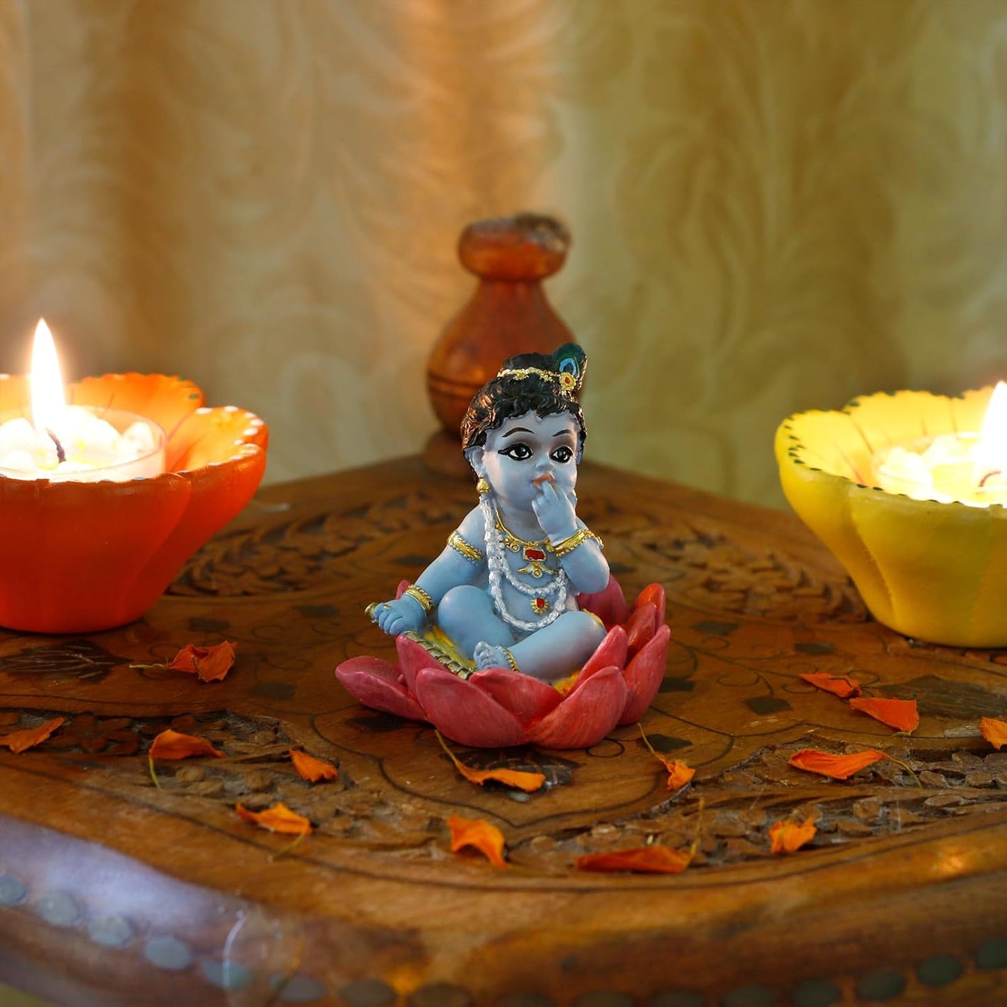 alikiki Baby Krishna for Car - 2.3”H Hindu God Makhan Chor Krishna Idol Statue Mini India Murti Item Home Office Temple Mandir Shrine Altar Pooja Decor Diwali Puja Gifts for Indian Friends Relative