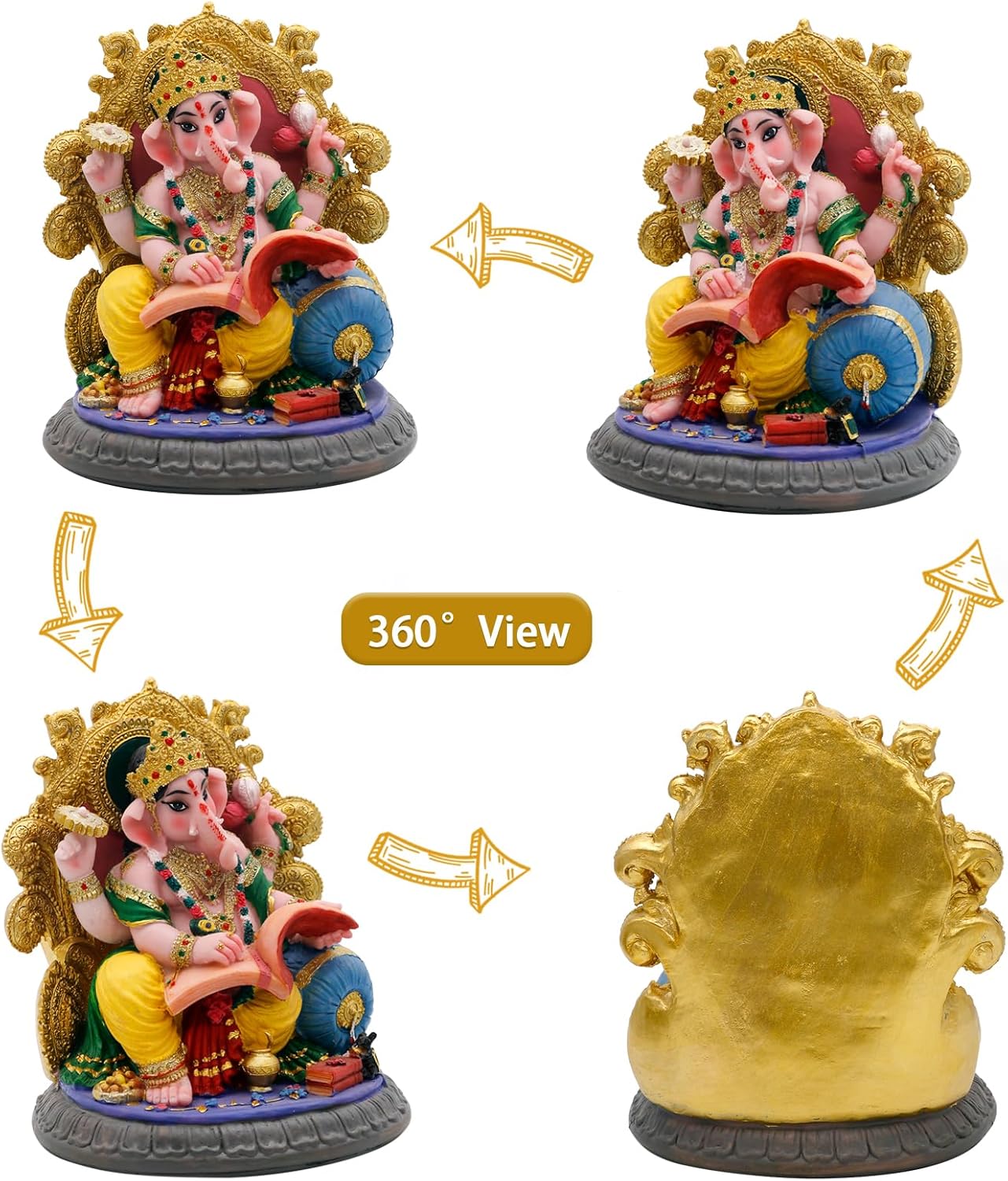 Indian God Ganesha Idol Statue - 5.4”H Ganesh Statue Sitting on Throne Murti India Ganapati Pooja Item Home Office Temple Mandir Shrine Altar Diwali Puja Decor Ideal Gifts for Indian Friend Relative
