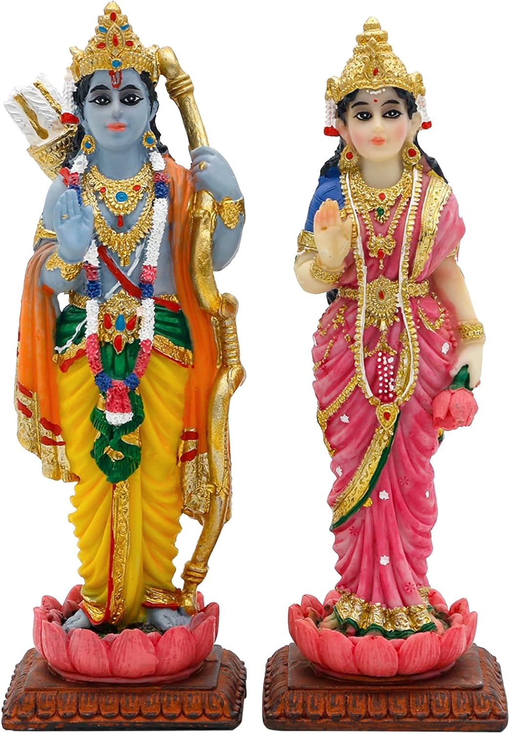 Indian Idol Radha Krishna Statue - 4.7”H Hindu God Radha Krishna Set on Lotus India Pooja Item Home Office Temple Mandir Shrine Altar Diwali Puja Spiritual Decor Ideal Wedding Gift for Indian Friend
