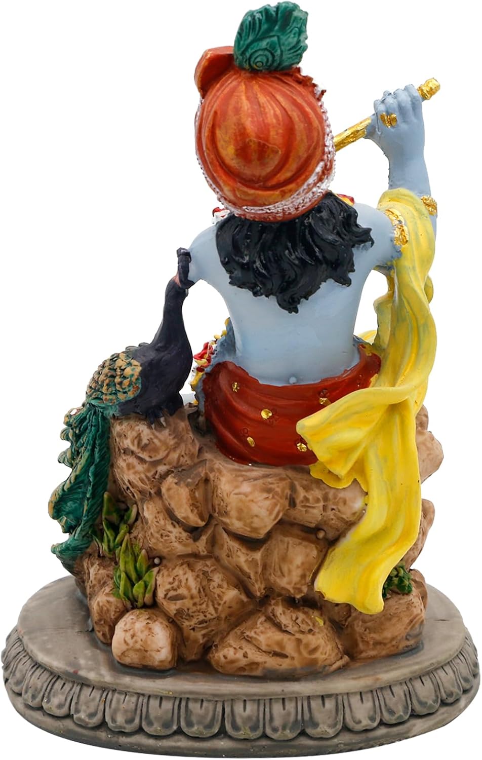 alikiki Hindu God Krishna Statue - 5.5”H India Lord Krishna Idol Play The Flute w/Peacock Murti Item Home Office Temple Mandir Shrine Altar Pooja Decor Diwali Puja Decor Gifts for Indian Friend