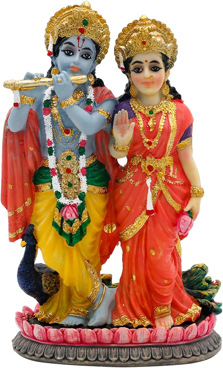 Indian Murti Radha Krishna Statue - 4.9”H Hindu God Radha Krishna on Lotus India Pooja Item Home Office Temple Mandir Shrine Altar Diwali Puja Decor Ideal Wedding Gift for Indian Friend Relative