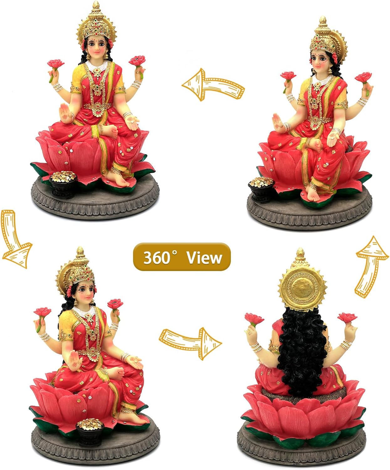 Indian Gift Goddess Laxmi Statue - 8.9”H Hindu Idol Lakshmi Sculpture Diwali Gift for Indian Pooja Item Decoration Indian Home Office Mandir Temple Altar Puja Housewarming Wedding