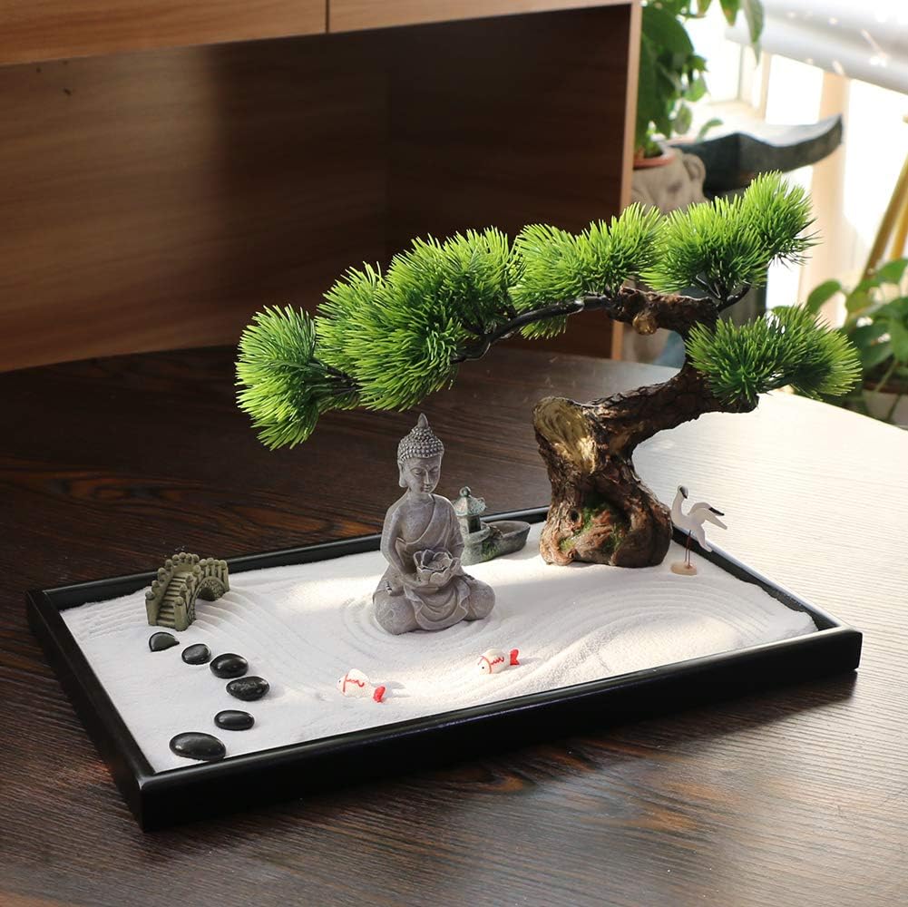bonsai tree with sand garden Japanese Tabletop Meditation Zen Garden