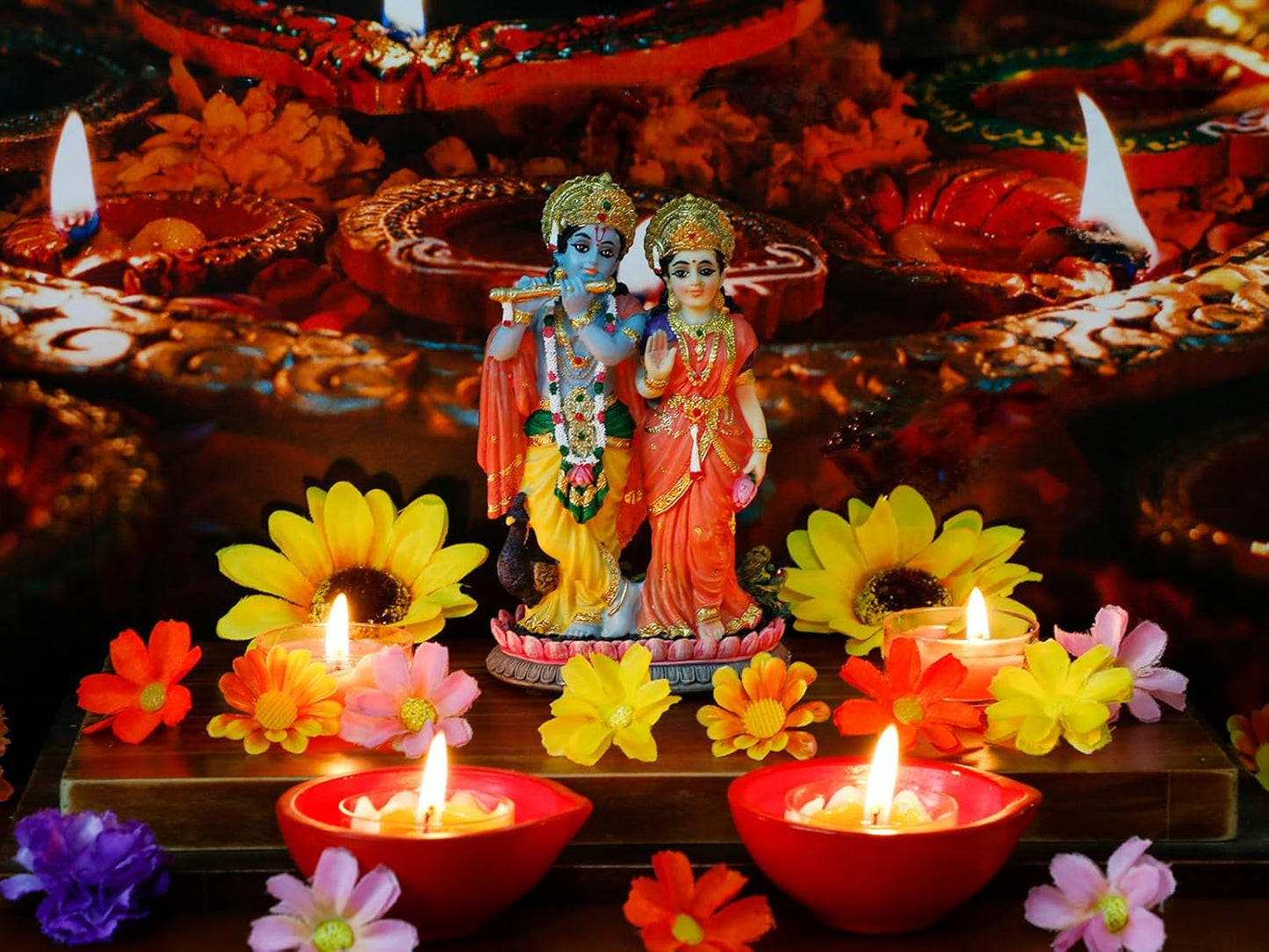 Indian Murti Radha Krishna Statue - 4.9”H Hindu God Radha Krishna on Lotus India Pooja Item Home Office Temple Mandir Shrine Altar Diwali Puja Decor Ideal Wedding Gift for Indian Friend Relative