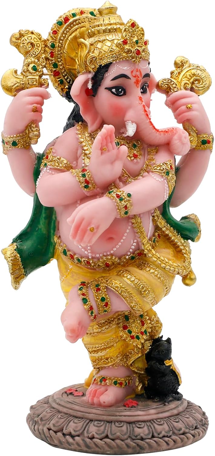 Indian God Ganesha Idol Statue - 5”H Hindu Dancing Ganesh Murti India Ganapati Pooja Item Home Office Temple Mandir Shrine Altar Diwali Puja Spiritual Decor Ideal Gifts for Indian Friend Relative