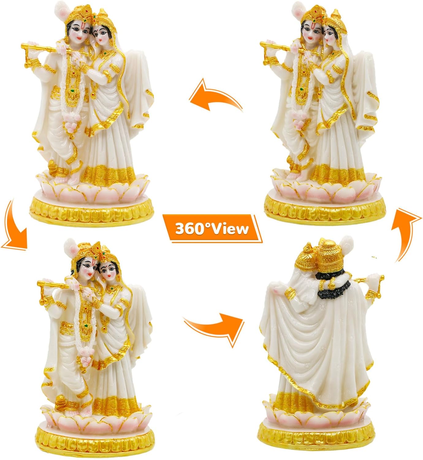 BangBangDa Hindu God Radha Krishna Statue - 5.7" H Marble Color India Murti Pooja Item for Indian Couple Valentine’s Day Gifts for Indian Man Women Lady Lord Krishna Idol