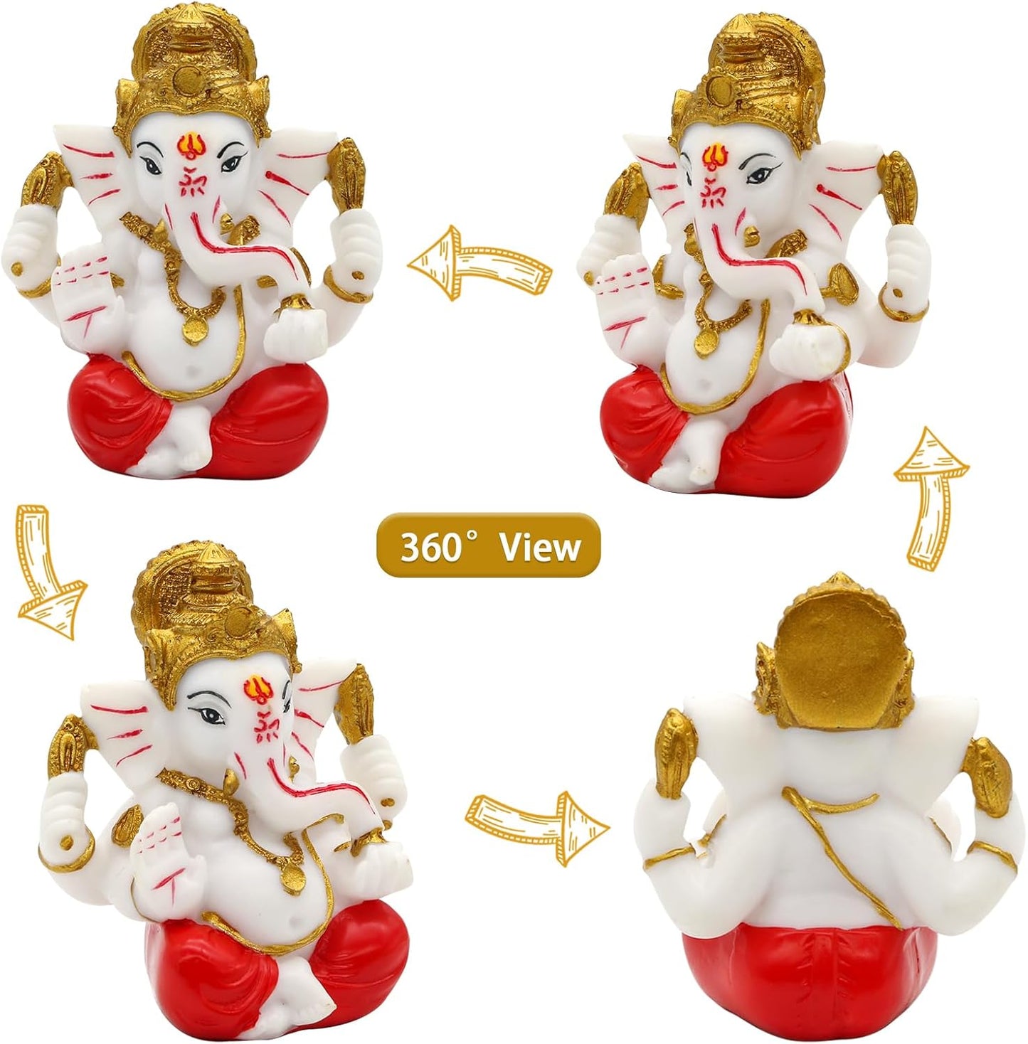 alikiki Ganesha Statue for Car Dashboard – 3.5" H Polystone Hindu God Lord Ganpati Murti Idol for Pooja Mandir Temple Altar Puja Decor Diwali Housewarming Wedding Spiritual Gifts for Indians